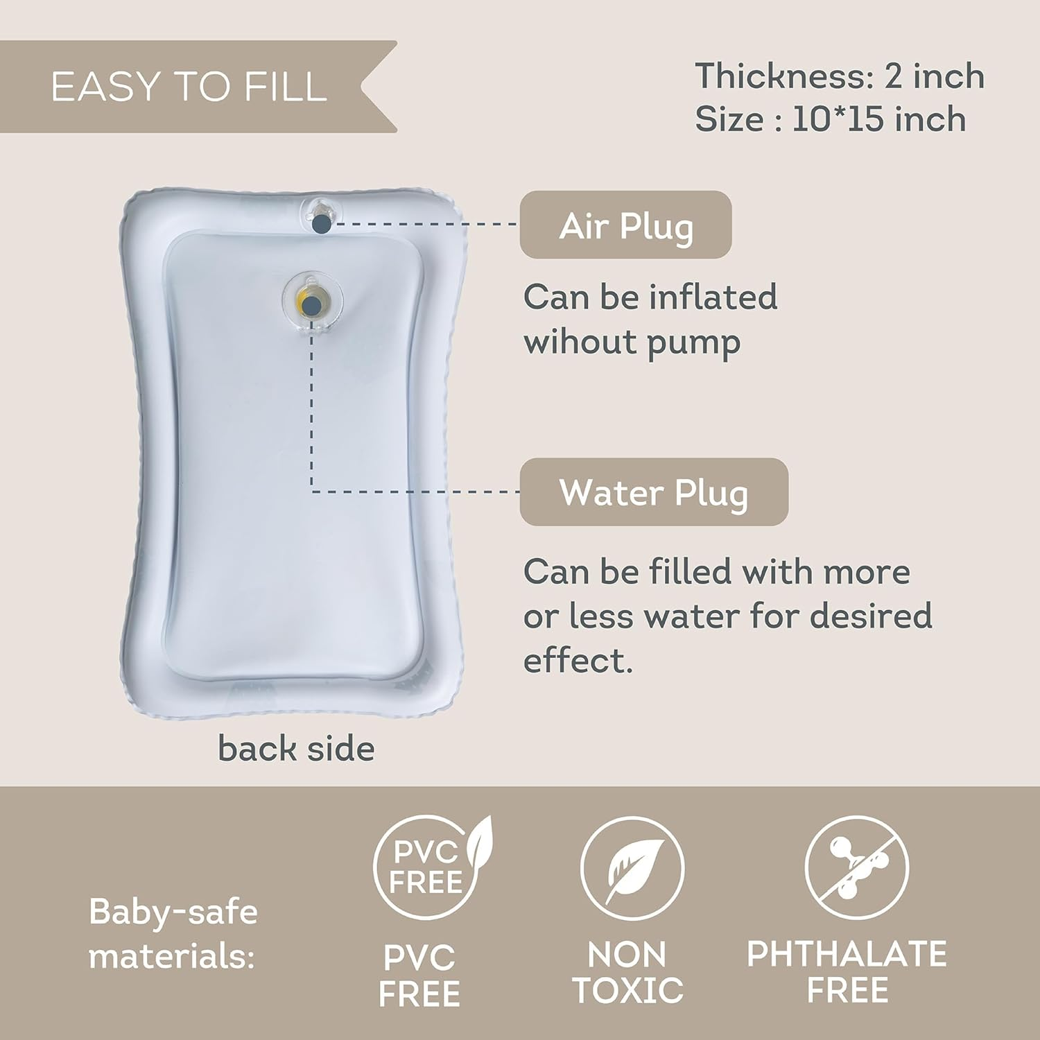 Taf Toys Tummy Time Set with Water Mat and Supportive Cushion for Baby Development &ndash; Infant Activity Play Mat and Lounge Pillow for Newborns, Infants, and Toddlers image number 6