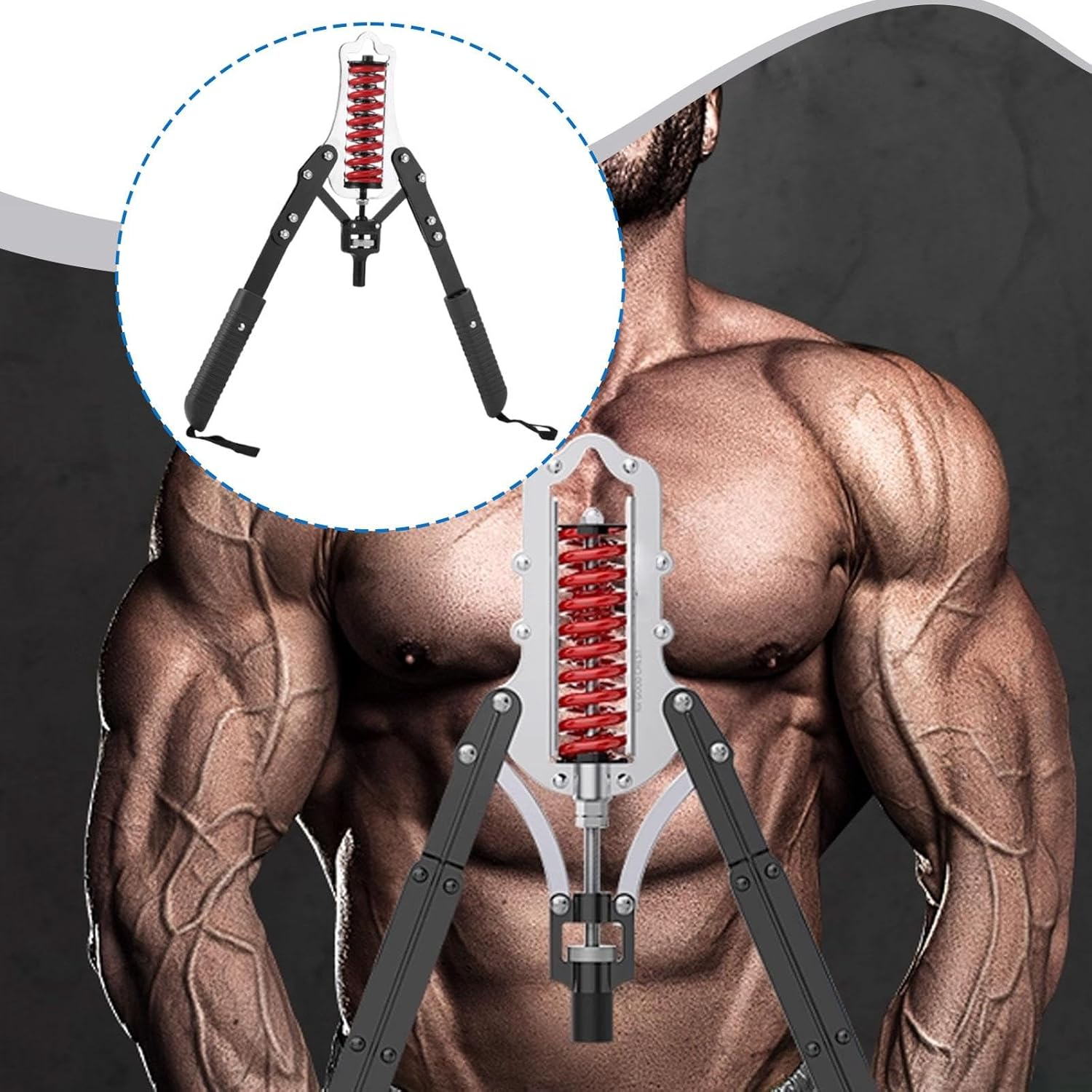 Yuksok Adjustable 10-200Kg Spring Chest Expander Carbon Steel Versatile Professional for Full Body Workout Arm Exercise Strengthener - Double Spring image number 4