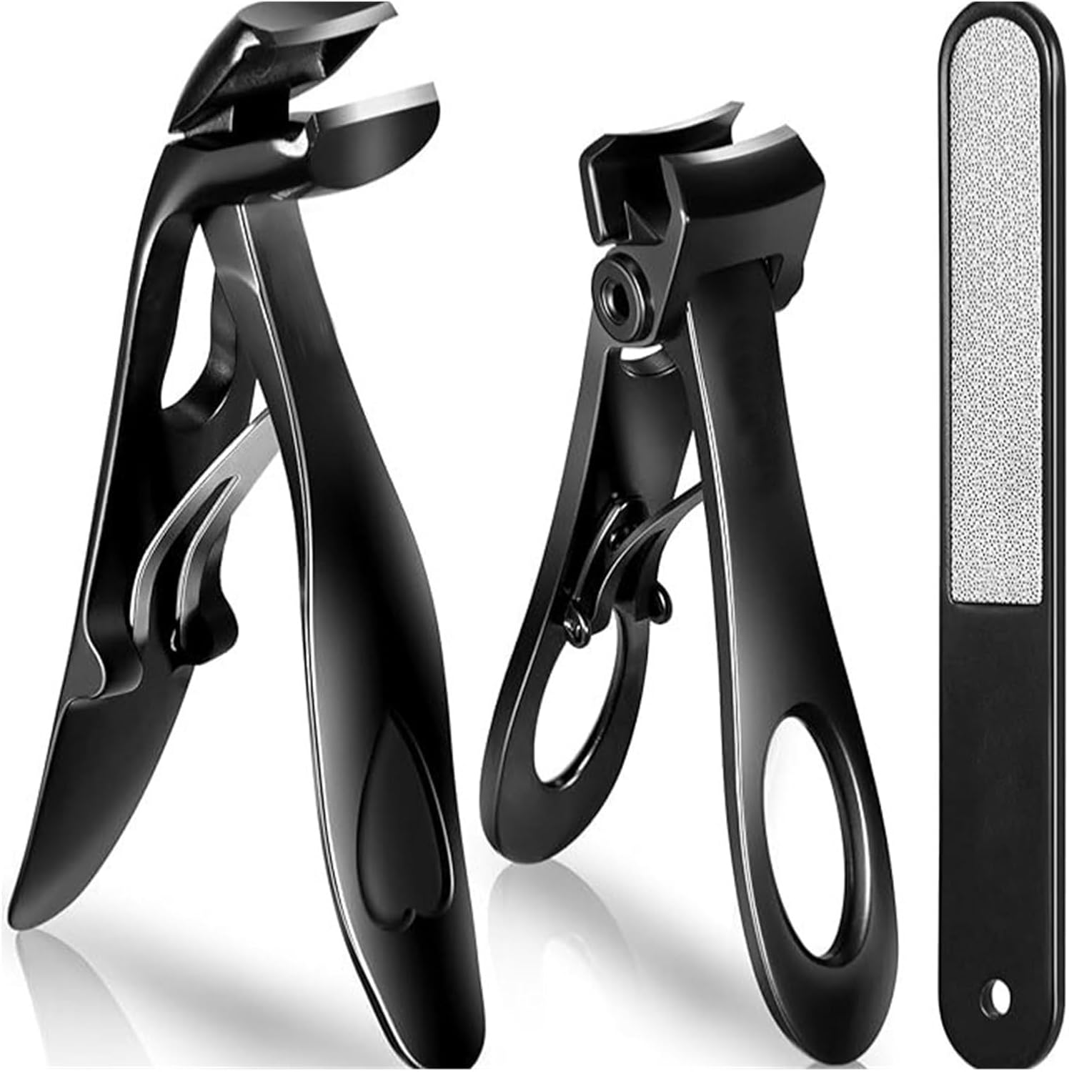 Nail Clippers for Seniors, Wide Jaw Fingernail & Angled Head Toenail Clippers for Thick Nails, Professional German Stainless Steel Heavy Duty Nail Cutter Set for Men, Women & Pregnant, Black image number 1