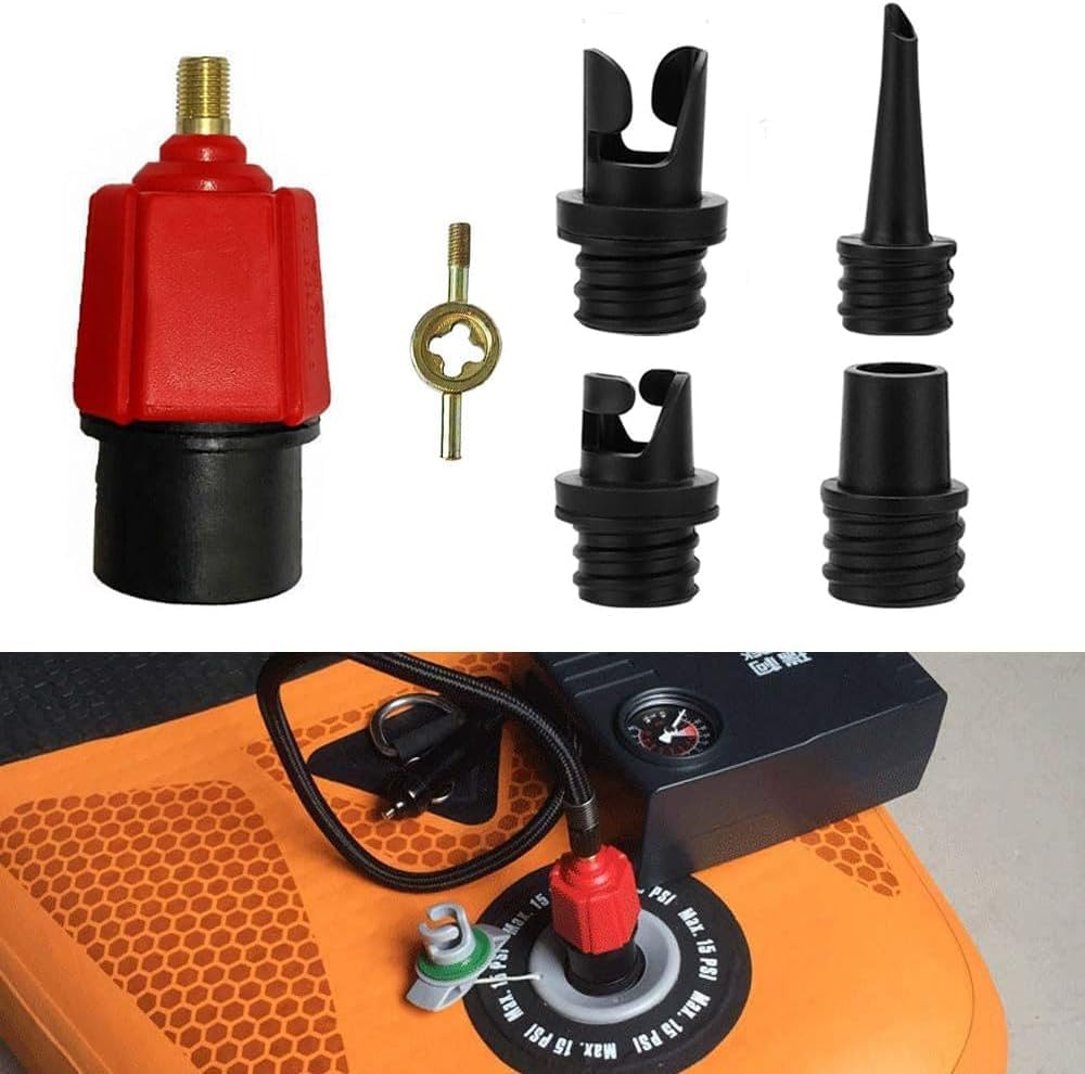 Inflatable Boat SUP Air Pump Adaptor,Air Valve Converter Multifunction SUP Air Valve Adapter with 4 Air Valve Nozzles,For Inflatable Bed Stand up Paddle Board,Kayak Dinghy, Inflatable Boat Sup image number 2