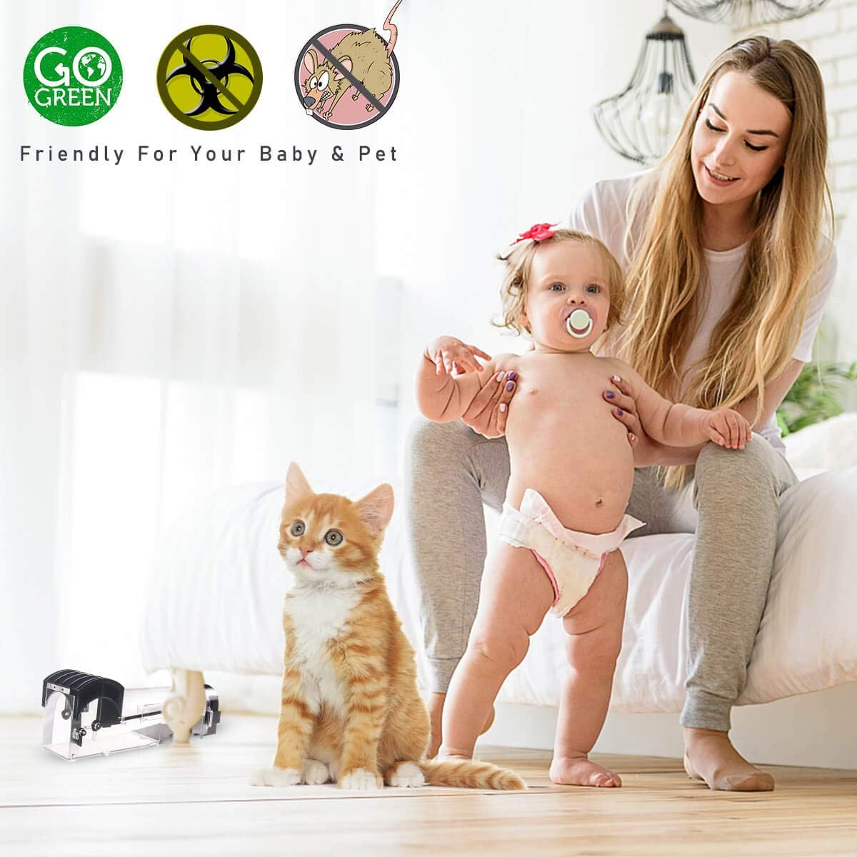 Mouse Trap, Humane Traps for Indoors, Rodent Trap High Sensitive No Kill, Mousetrap Poison Substitute Friendly Kids & Pet, Professional Mice Catcher Reusable Easy to Use (Black) image number 3