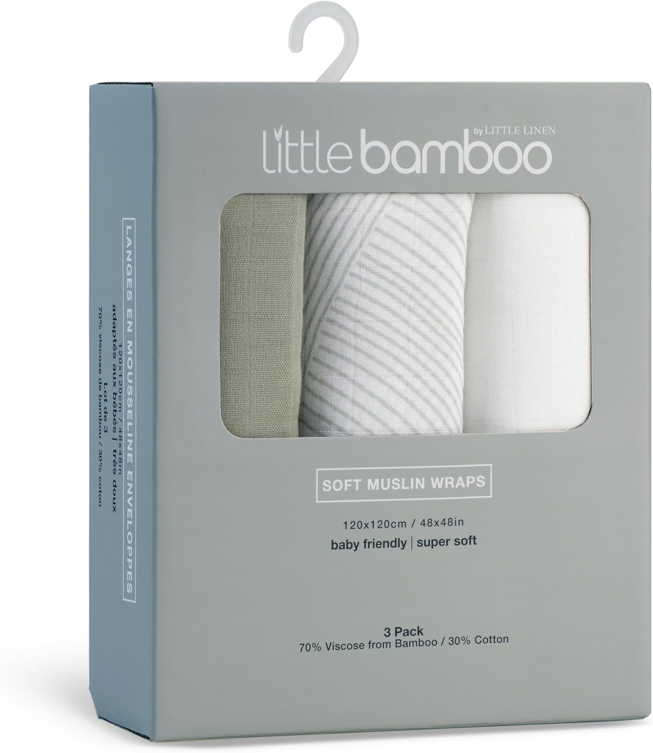 Little Bamboo Muslin Baby Swaddle Wraps, Natural (Pack of 3)