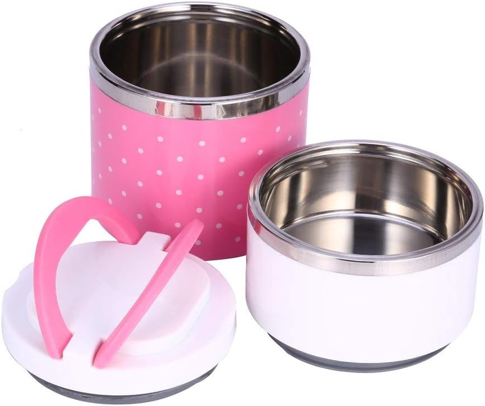 Insulation Thermal Lunch Box Stainless Steel Food Storage Container Portable Bento Box with Handle Cute Dot Pattern 1/2/3 Layers (900ML,) image number 5