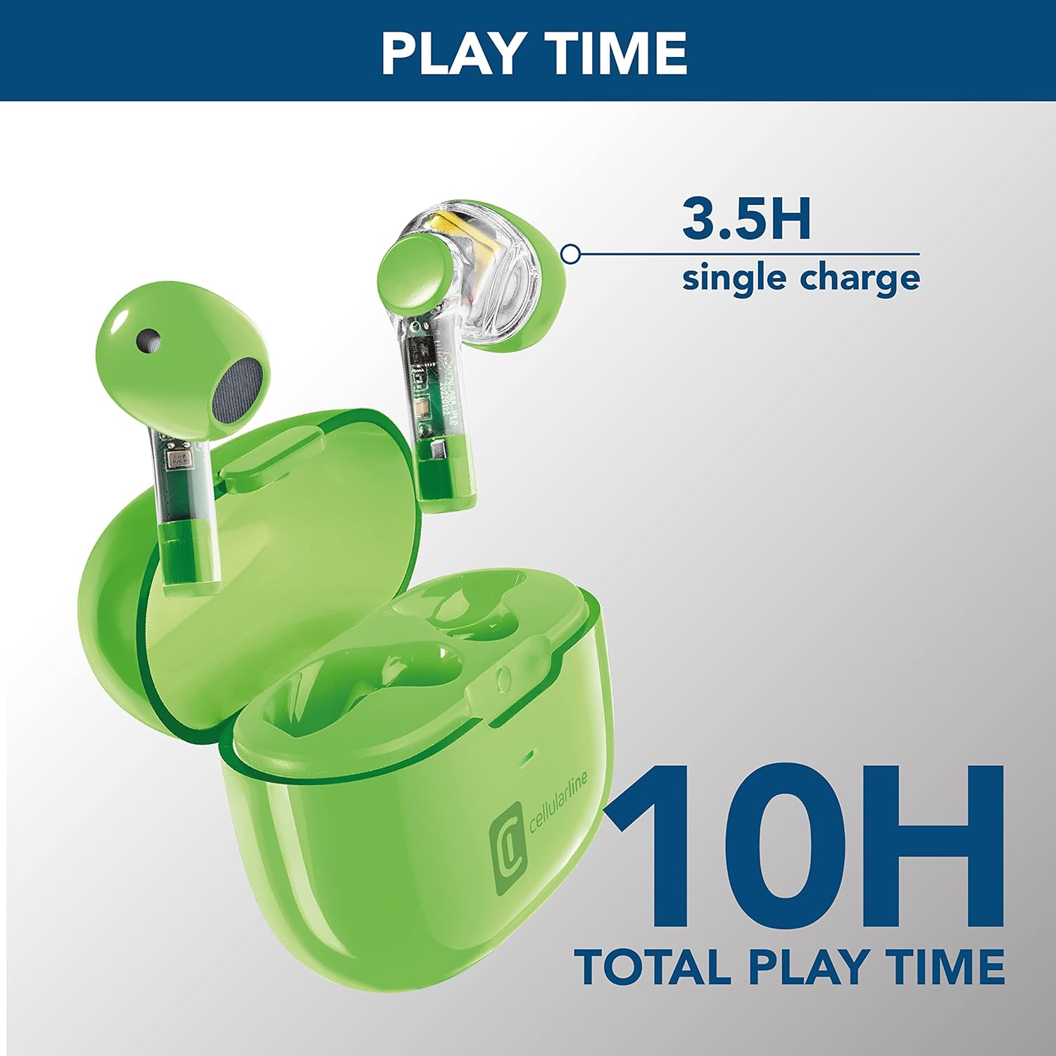 Cellularline Fine Trasparente | Auricolari Bluetooth TWS Wireless In-Ear a Capsula Con Custodia Di Ricarica - Play Time Di 3.5 Ore - Ricarica 4 Volte - Controlli Touch E Auto Pairing - Green image number 4