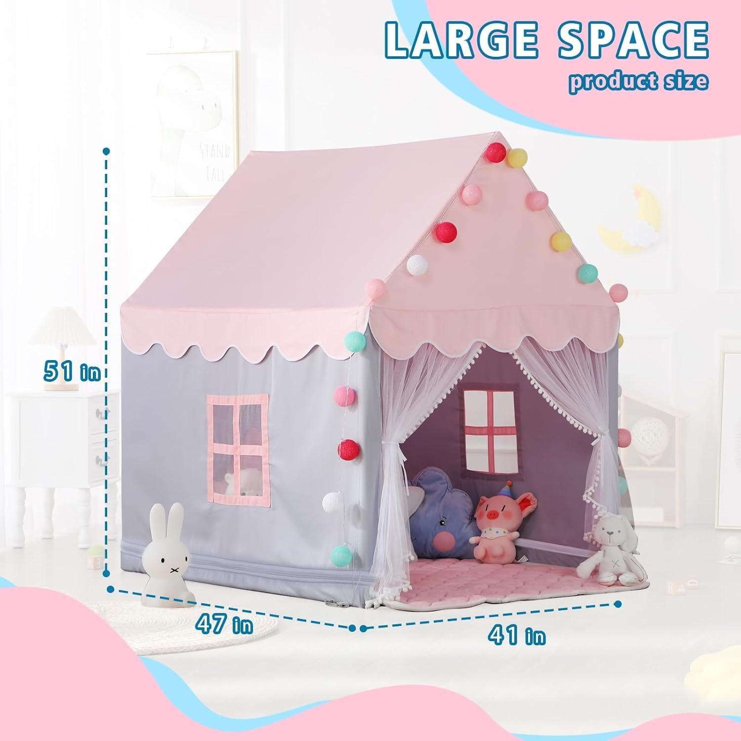 Kids Play Tent, Large Playhouse Fairy Play Castle Indoor Outdoor Castle Fairy Tents for Children Boys & Girls Gift