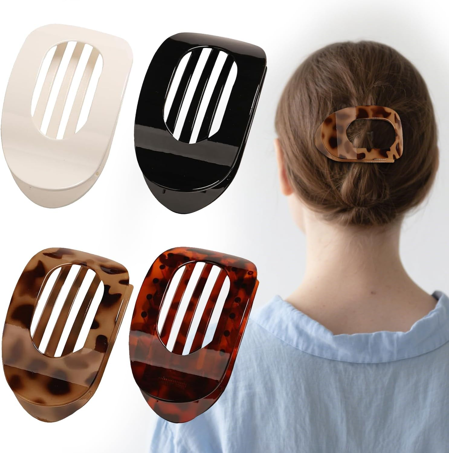 ARWIG 4 Pcs Flat Hair Claw Clips | Curved Womens Hair Clips | Lay Flat Hair Clip | Hair Accessories for Women | Flat Claw Clips for Thick Hair (Colour 1) image number 2