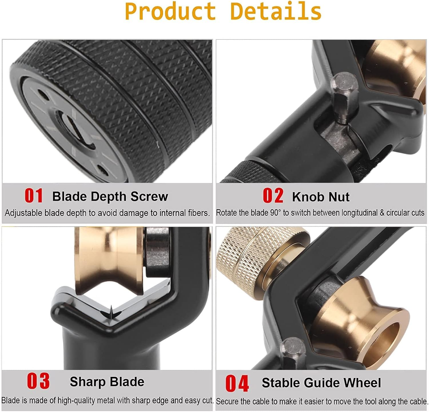 Transverse Armoured Cable Stripper, 2 Cutting Methods Electric Wire Stripper with Incisive Blade and Adjustable Depth, Wide Application Wire Stripping Tool image number 5