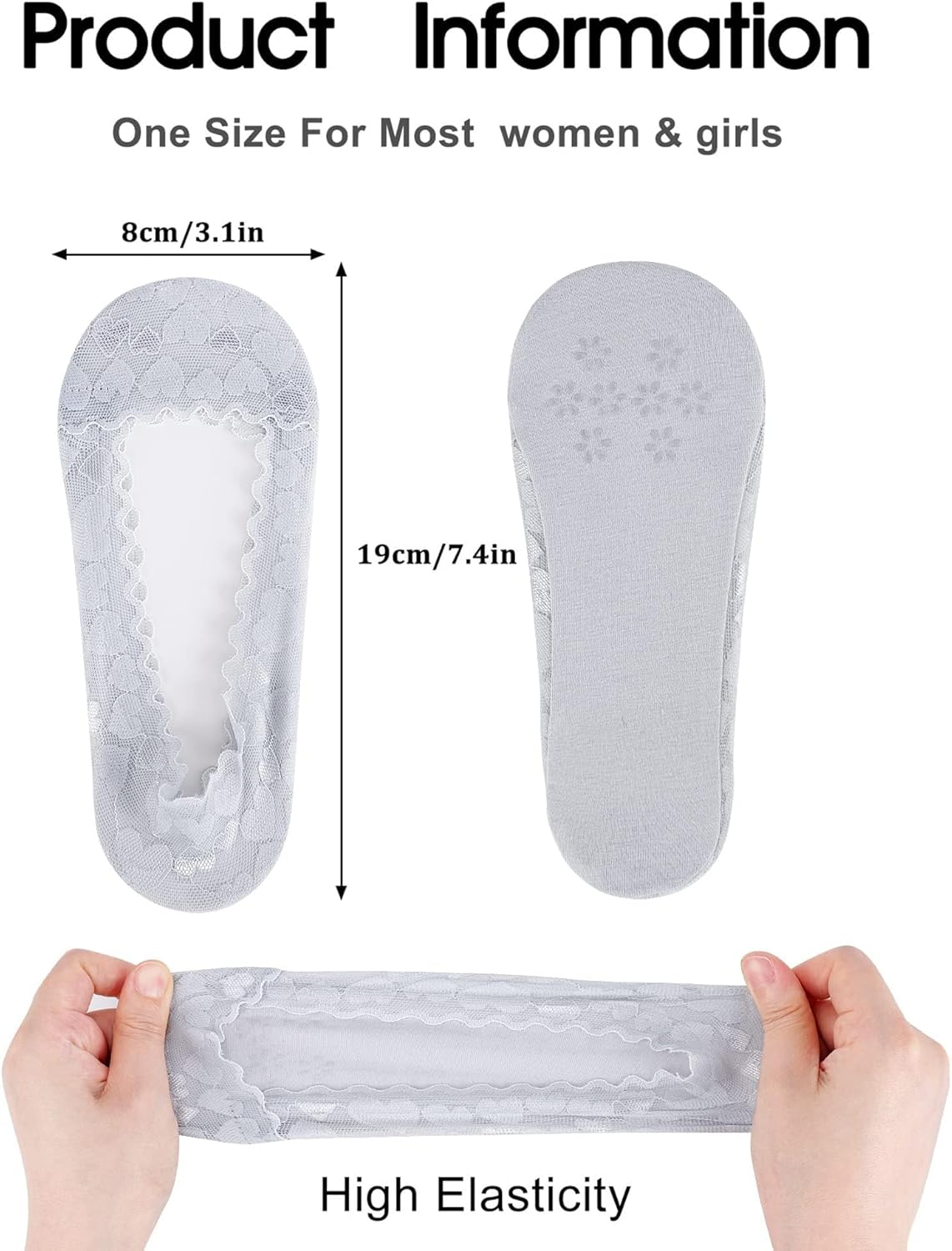 Women No Show Socks - 6 Pairs Non Slip Lace Invisible Socks, Ultra Low Cut Liner Socks Lace Boat Socks for Sneakers High-Heel Shoes