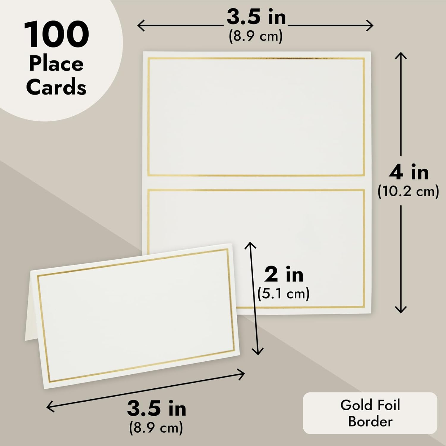 Pack of 100 Place Cards - Small Tent Cards with Gold Foil Border - Perfect for Weddings Banquets Events 2 X 3.5 Inches image number 5