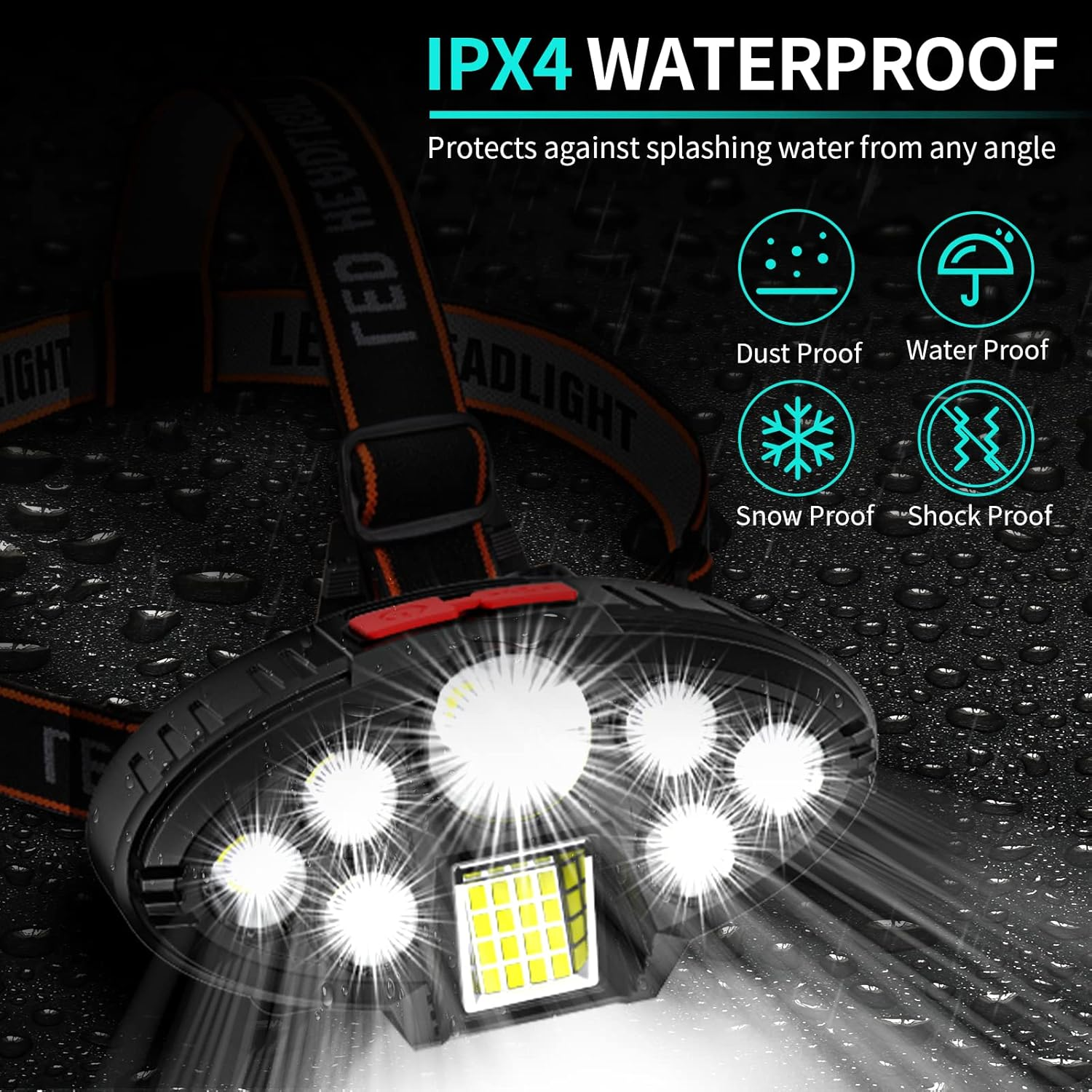 DAWINSIE LED Rechargeable USB Headlamp, 7 LED + 16 SMD Head Torch, 4 Modes, Waterproof, Perfect for Work, Outdoor, Camping, Hiking, Fishing image number 6