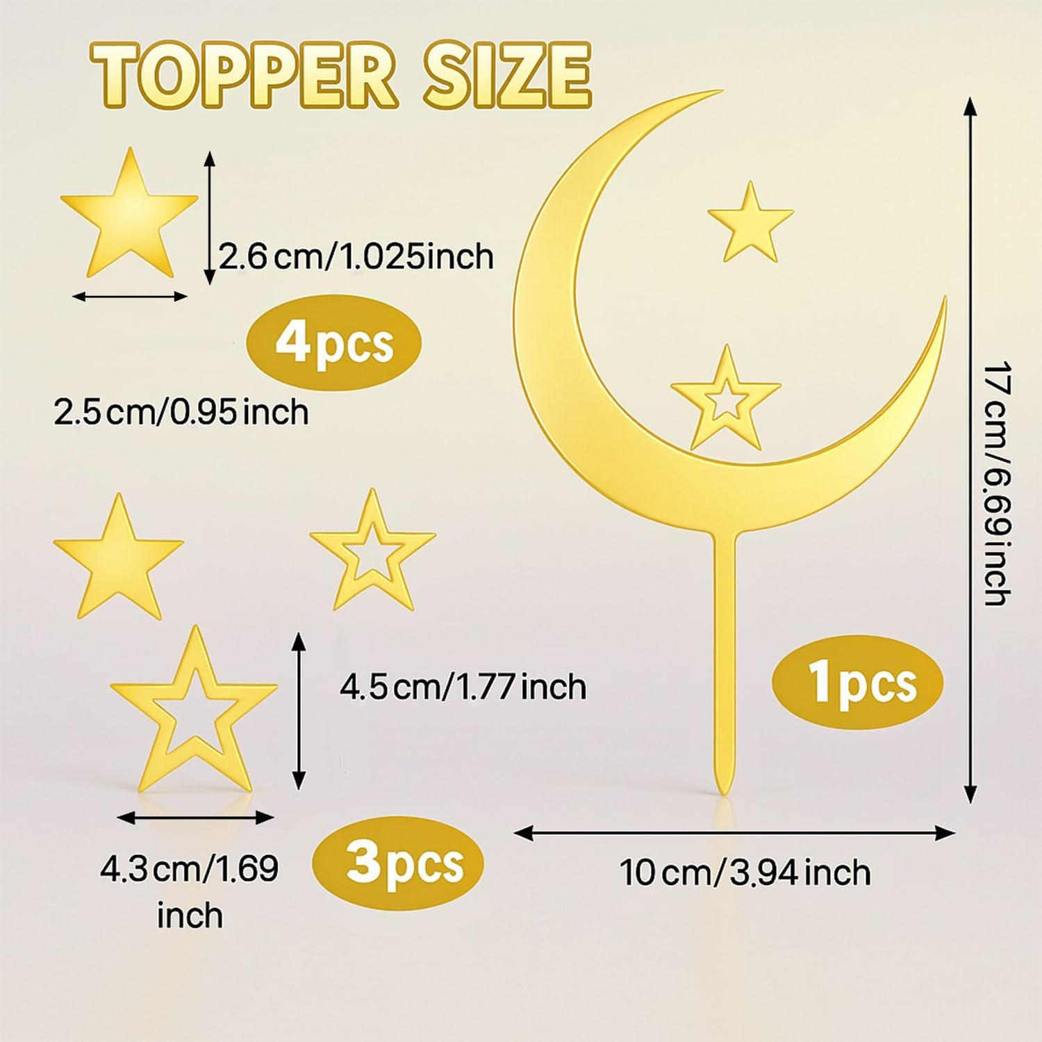 Moon Star Cake Toppers, Acrylic Glitter Gold Decoration for Baby Shower, Wedding, Birthday Party, Mirror Gold Finish, Star and Moon Design - Ermaoo image number 2