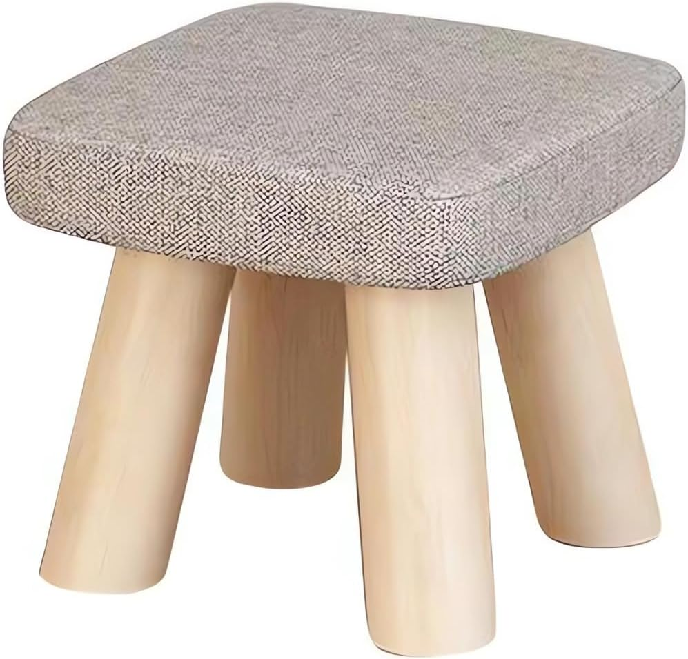 Modern Wooden Footstool with Fabric Seat, 26 X 26 X 17 Cm, 100 Kg Capacity, Grey/Blue Ottomans A266 (Grey) image number 5
