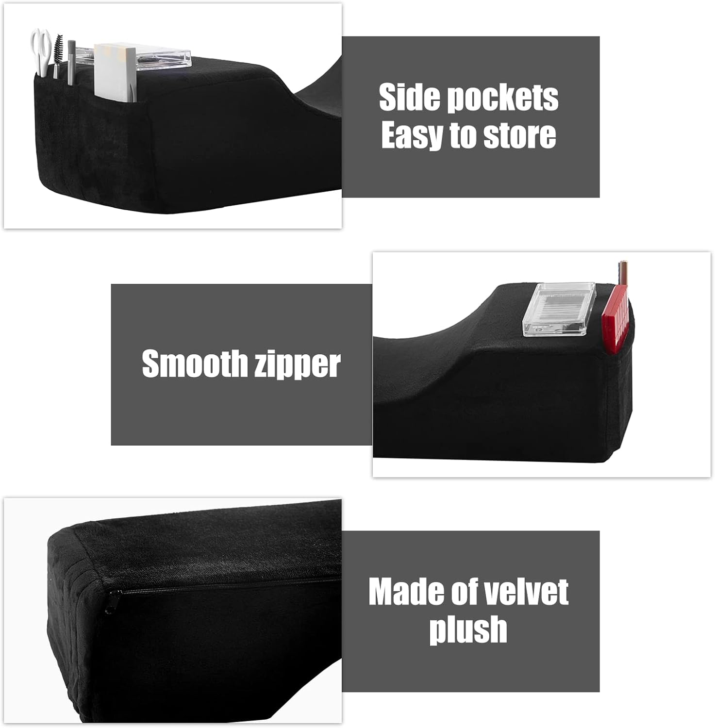 Lash Pillow for Lash Extensions,Memory Foam Neck Pillow Eyelash Extension Ergonomic Back Sleeping Contour Pillow,Travel Pillow (Black) image number 1