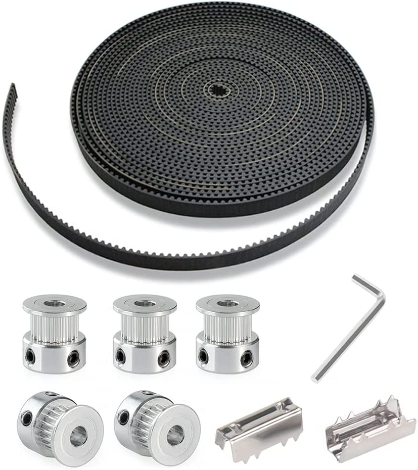 3D Printing GT2 Timing Belt Set, 5 Meters GT2 Open Timing Belt 2Mm Pitch 6Mm + 5Pcs 20 Teeth 5Mm Bore Pulley Wheel + 2 Pcs Open Belt Clip + Allen Wrench, 3D Printer Accessories for CR-10 Ender 3 image number 3