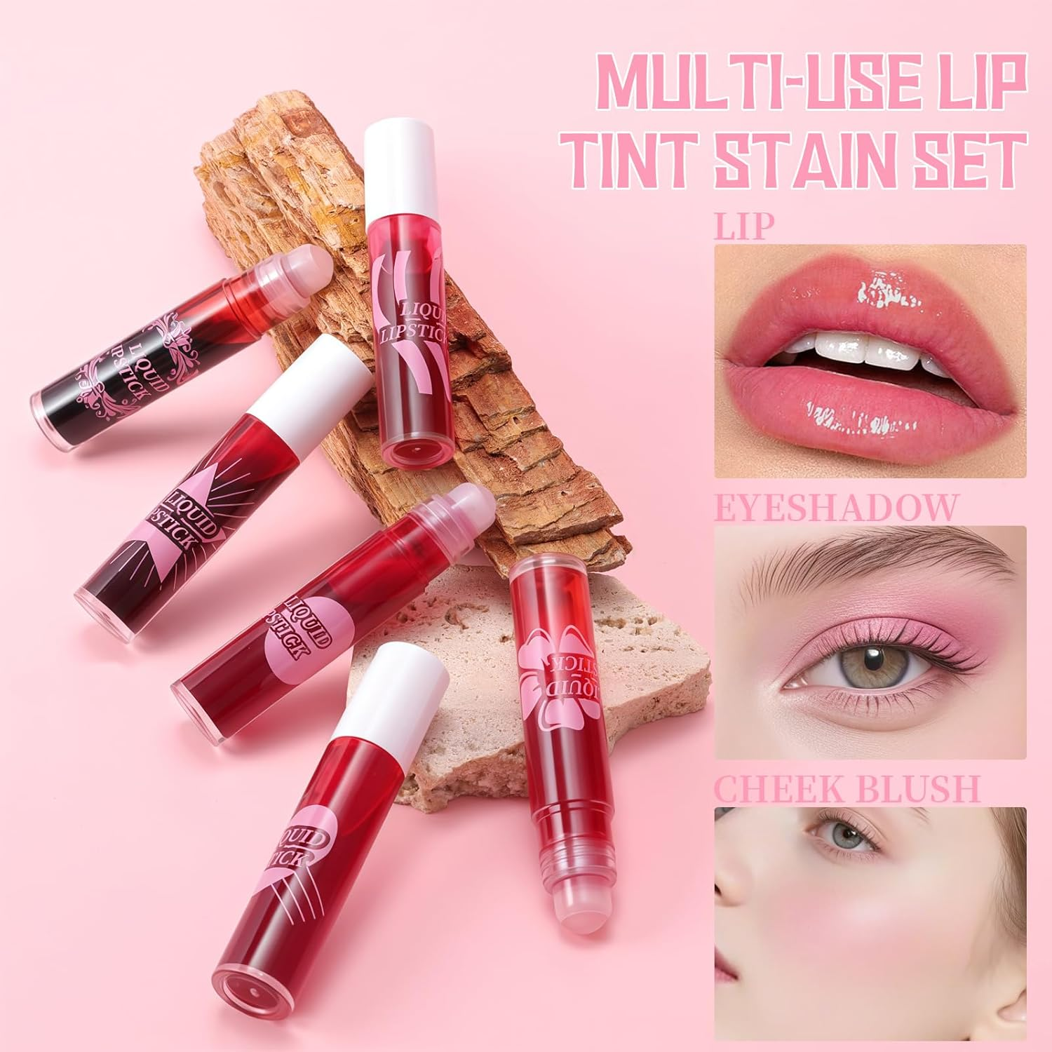 DAGEDA 6 Colors Lip Tint Stain Set, Moisturizing & Lightweight Roll-On Lip Stain, Vibrant Color Lip Tint, Water-Proof, Transfer-Proof, Non-Sticky，High Pigmented Lip Tints for Women image number 3