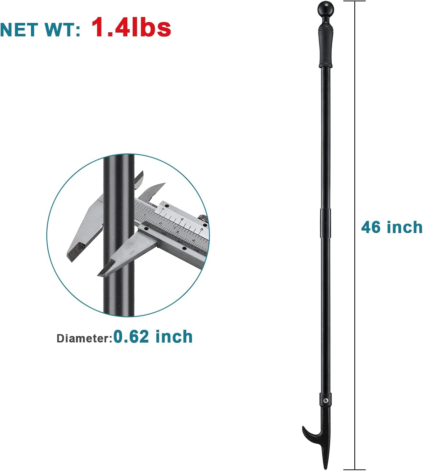 Bebecome Fire Poker or Fire Pit Outdoor, 46 Inch Camping Fire Poker for Fire Pit Outside, Heavy Duty Outdoor Indoor Fire Stoker, Firepit Tools Accessories for Party Campfire Black image number 6