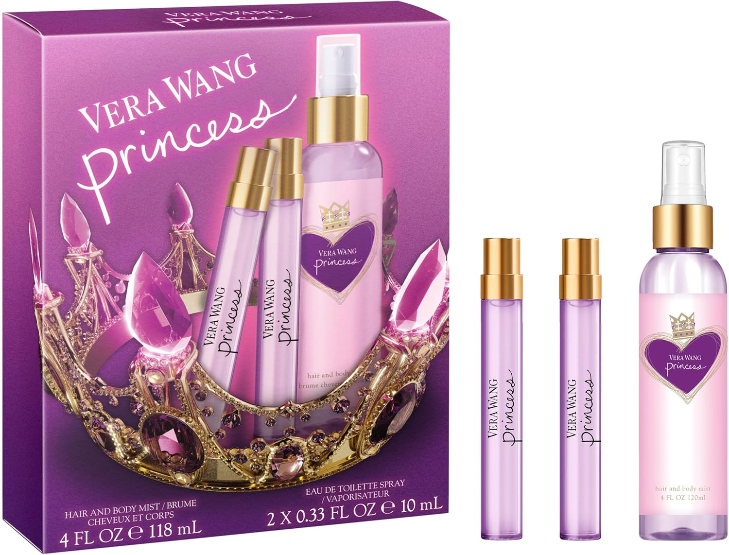Vera Wang Princess Eau De Toilette and Body Mist for Women Trio Gift Set, Fruity-Floral Perfume, 2X10Ml and 118Ml