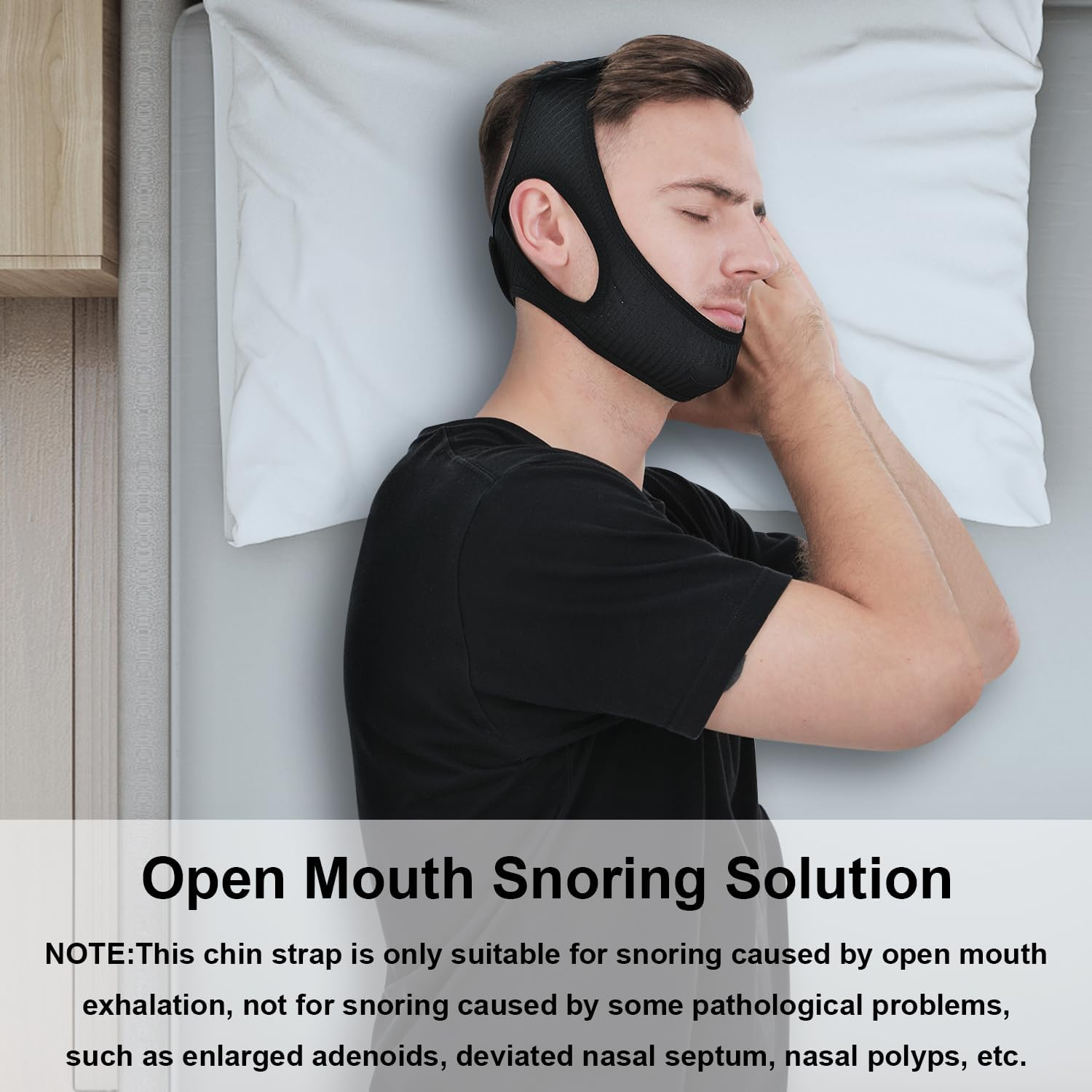 Anti Snore Chin Strap [Upgraded 2021], Vosaro Snore Solution anti Snoring Devices Effective Stop Snoring Chin Strap, Adjustable and Breathable Stop Snoring Sleep Aid for Men Women, Black image number 2