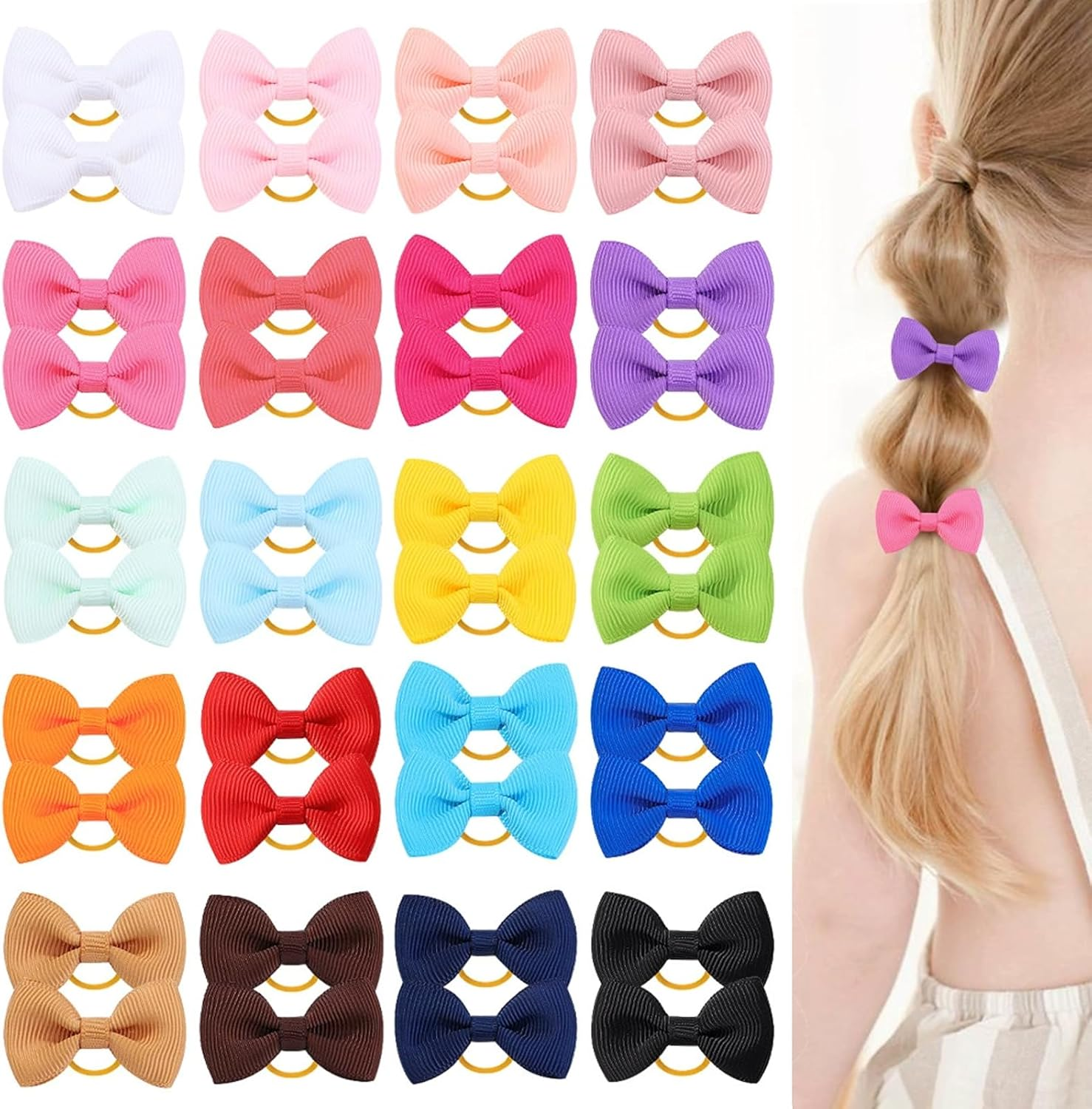 40Pcs Baby Girl Hair Ties, 20 Colors Candy Bow Ponytail Holders, Toddler Hair Ties, Non-Slip Pony Tail Holder, Small Rubber Bands for Infants Toddlers Girls image number 5
