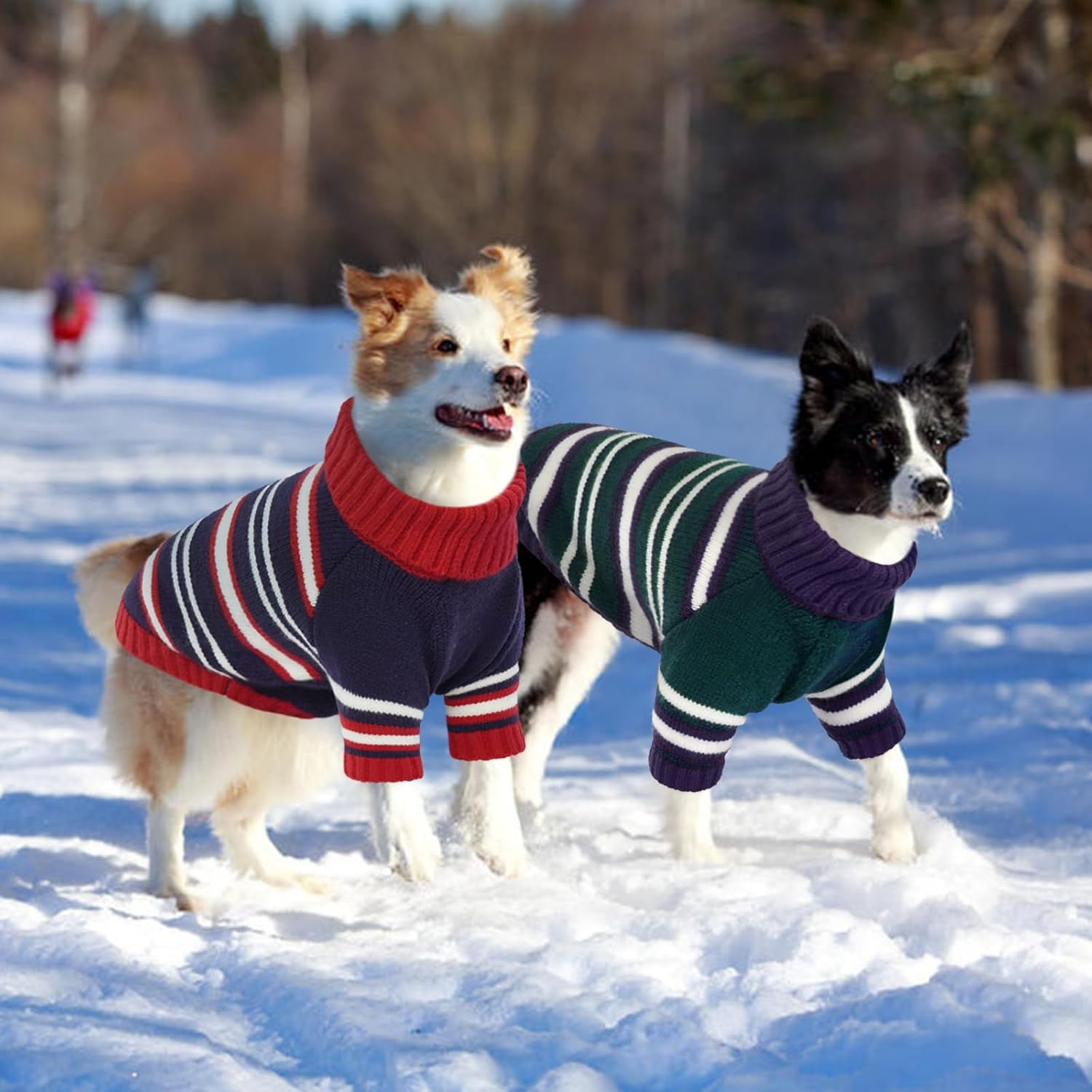 Kuoser Dog Sweater,Warm Dog Sweaters for Large Dogs,Turtleneck Thick Large Dog Sweater Christmas Outfit,Pet Winter Clothes Doggie Knitwear Girl Boy for Holiday(2Xl,Green Strips) image number 5