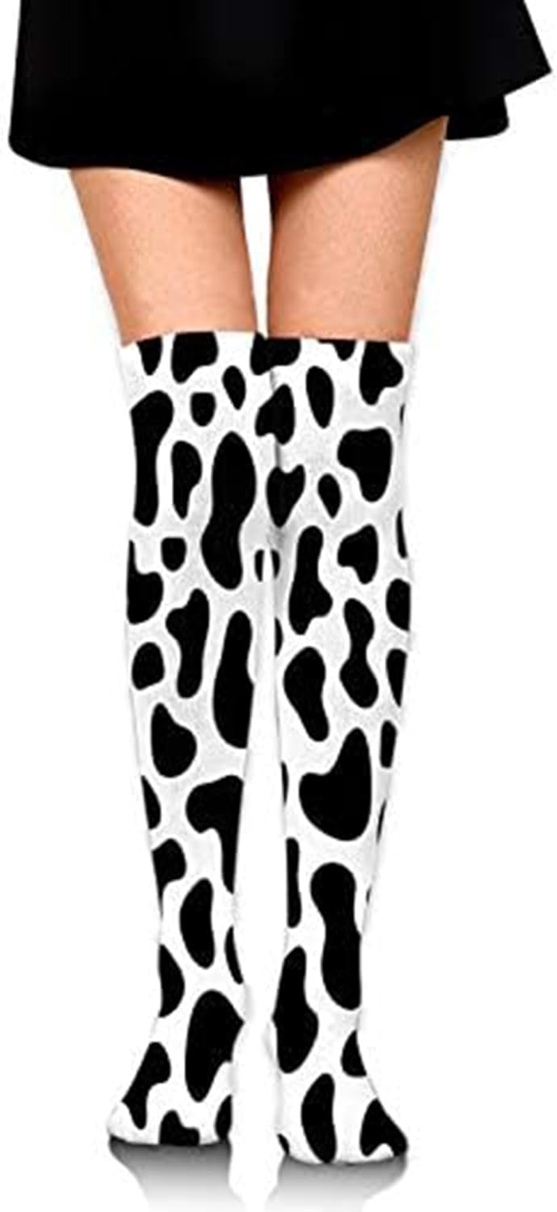 Thigh Knee High Cow Goat Print Socks for Women Compression Black and White Non Slip Long Boot Stocking Thick Warm Girls Fashion Animal Series Stocking Over, Black and White, One Size image number 3