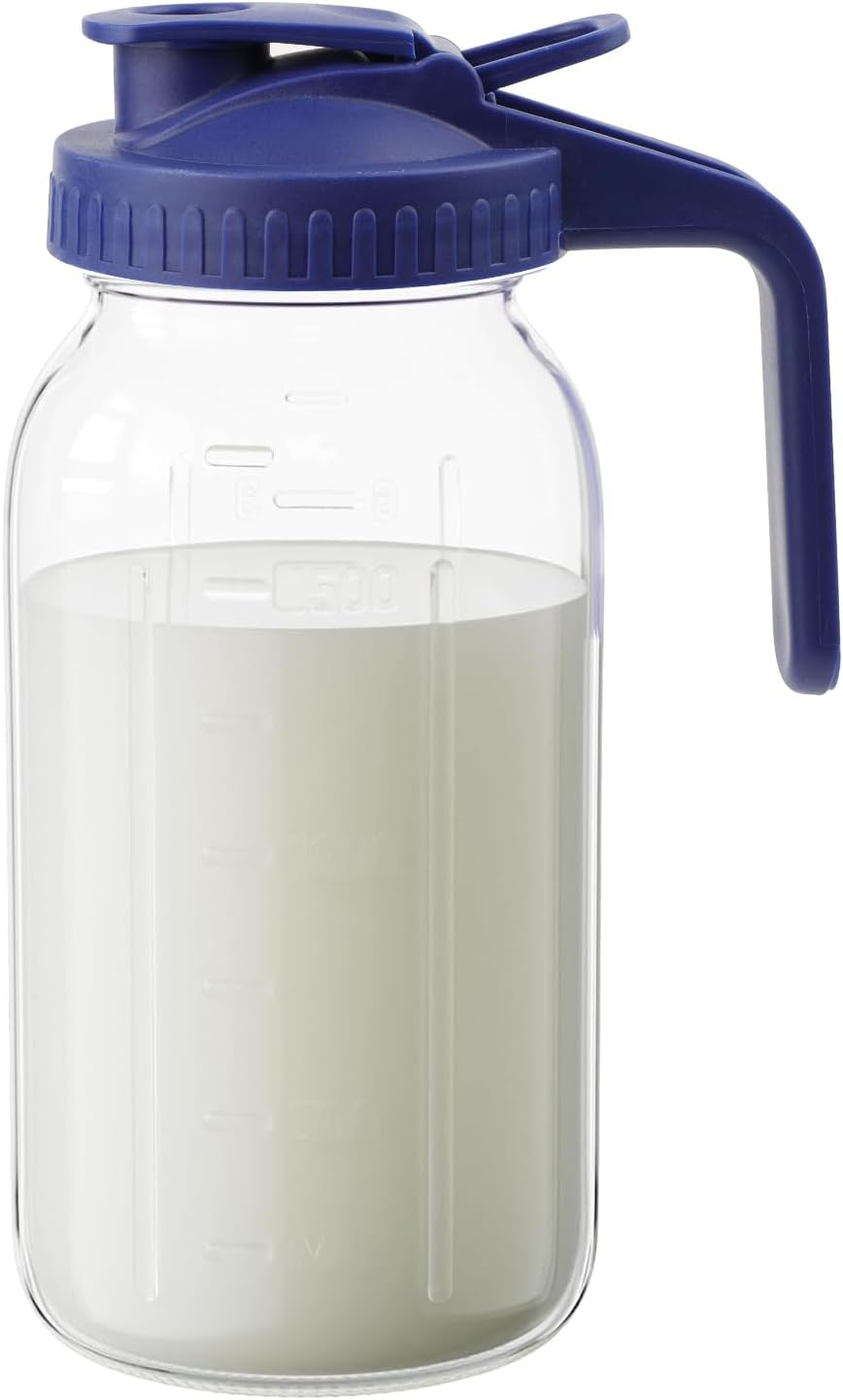 Cnsndqedke Cold Brew Coffee Maker, 32 Oz Wide Mouth Mason Jar Pitcher with Stainless Steel Filter, Pour Spout Handle Lid, Heavy Duty Glass Airtight & Leak-Proof Pitcher for Iced Coffee & Tea Lemonade