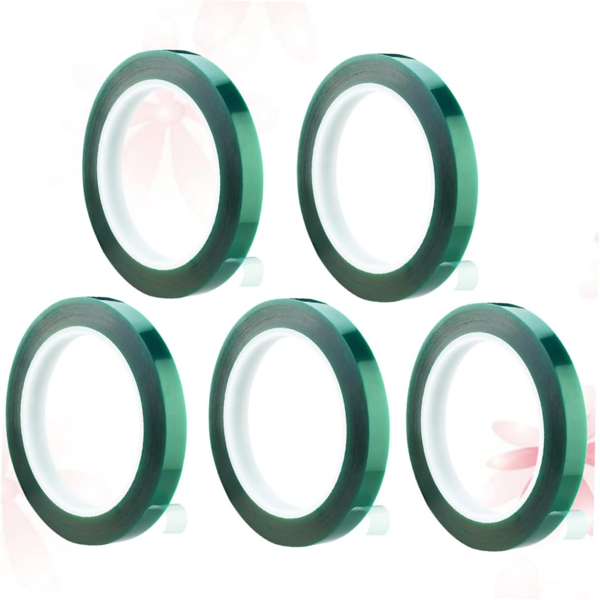 GARVALON 5Pcs Green Pet High Temperature Adhesive Tape 8Mm X 33M 0.06Mm Thickness for Car Spray Paint Circuit Board Shielding Plating Automotive Use