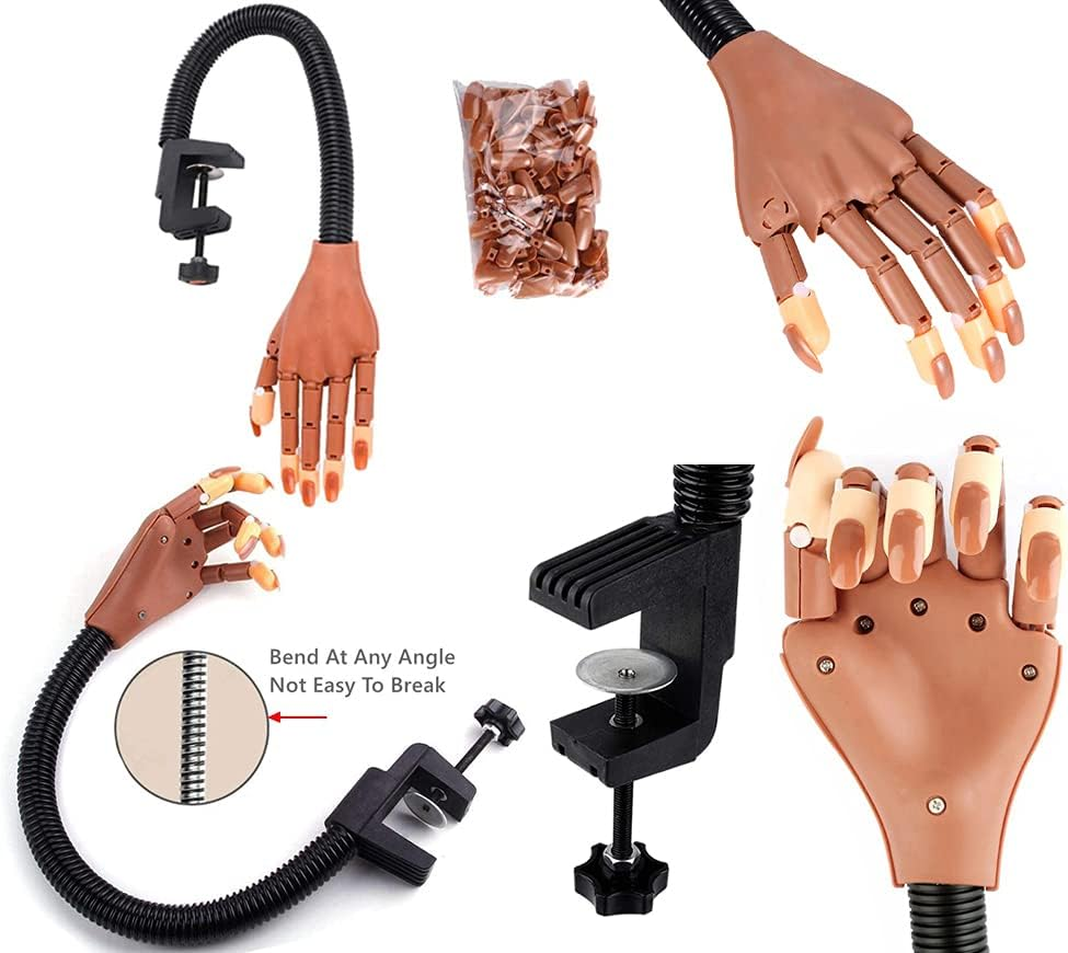 Practice Hand for Acrylic Nails, Professional Nail Practice Hand for Training, Adjustable False Fake Mannequin Hand with 100Pcs Nail Tips, Upgrade DIY Nails Display Manicure Supply image number 3