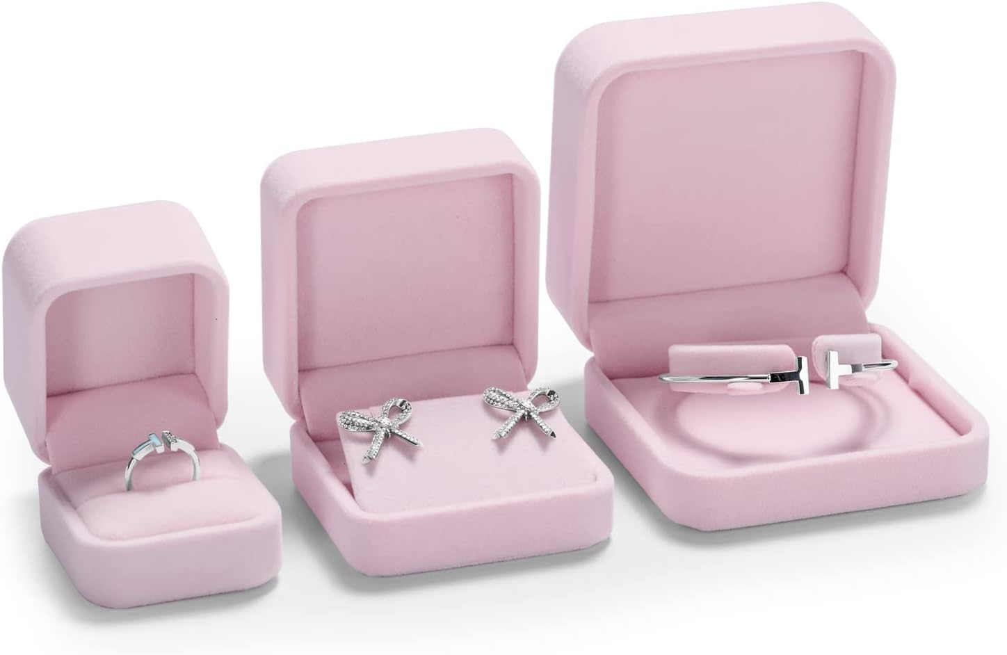 Oirlv Pink Velvet Ring Gift Boxes Elegant Ring Box for Wedding Valentine'S Day Anniversary Birthday - Earring Box image number 5