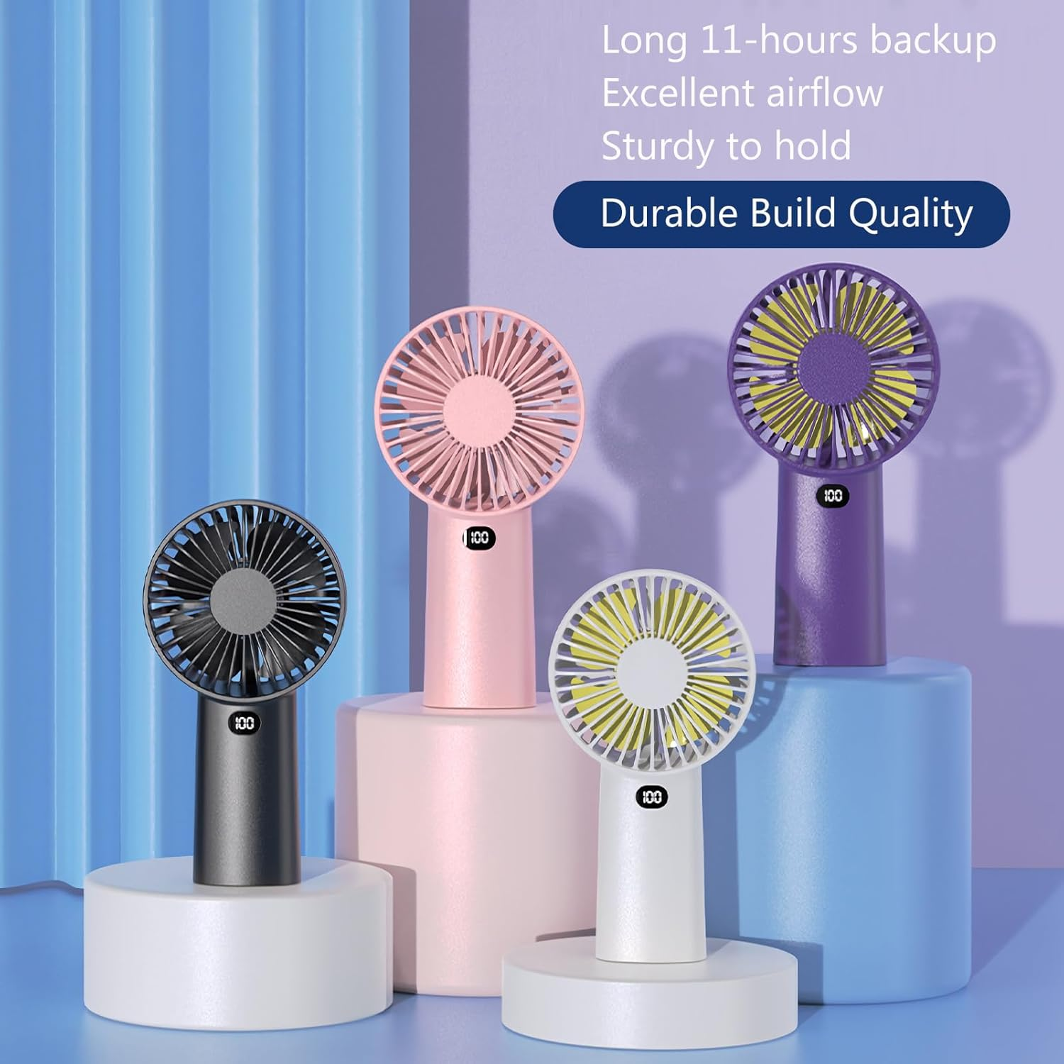 RUPEWA Rechargeable Handheld Fan, 4000Mah Battery & 5 Speed Settings, Portable Personal Fan for Outdoor, Travel, Office, Home, Camping, Beach Use image number 5