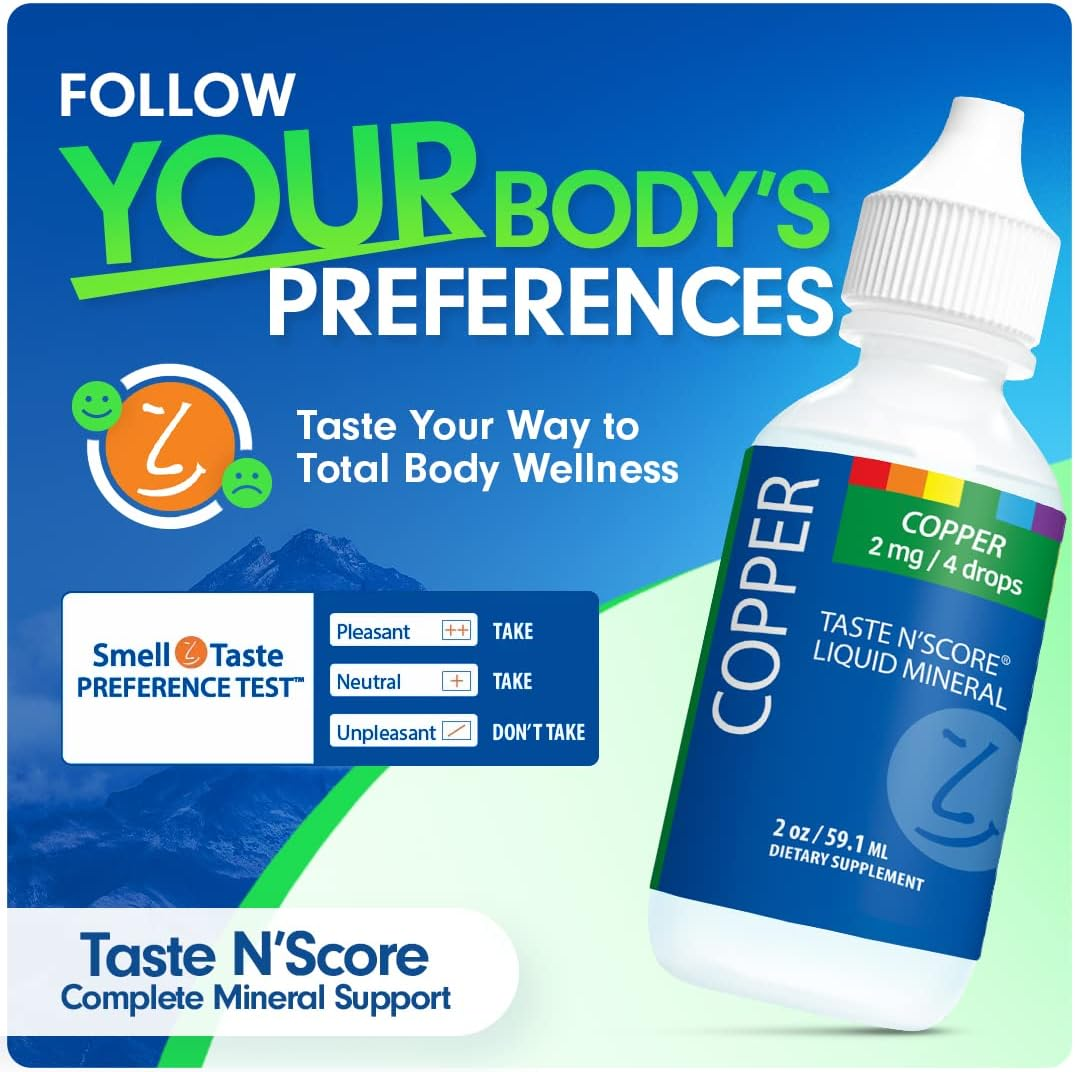 Taste N' Score | Copper | Liquid Mineral Supplement & Assessment Kit | Easy to Mix into Drinks & Smoothies | 100% Pure Minerals, No Preservatives | 2 Oz image number 2