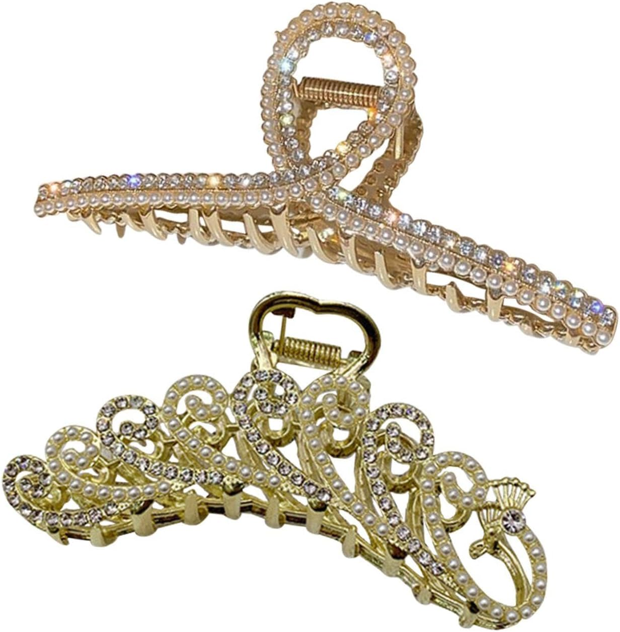 2 Pieces Diamond Studded Pearl Handles, Exquisite Glitter Handles, Non-Slip Women Headwear, Styling Fixing Tools image number 2