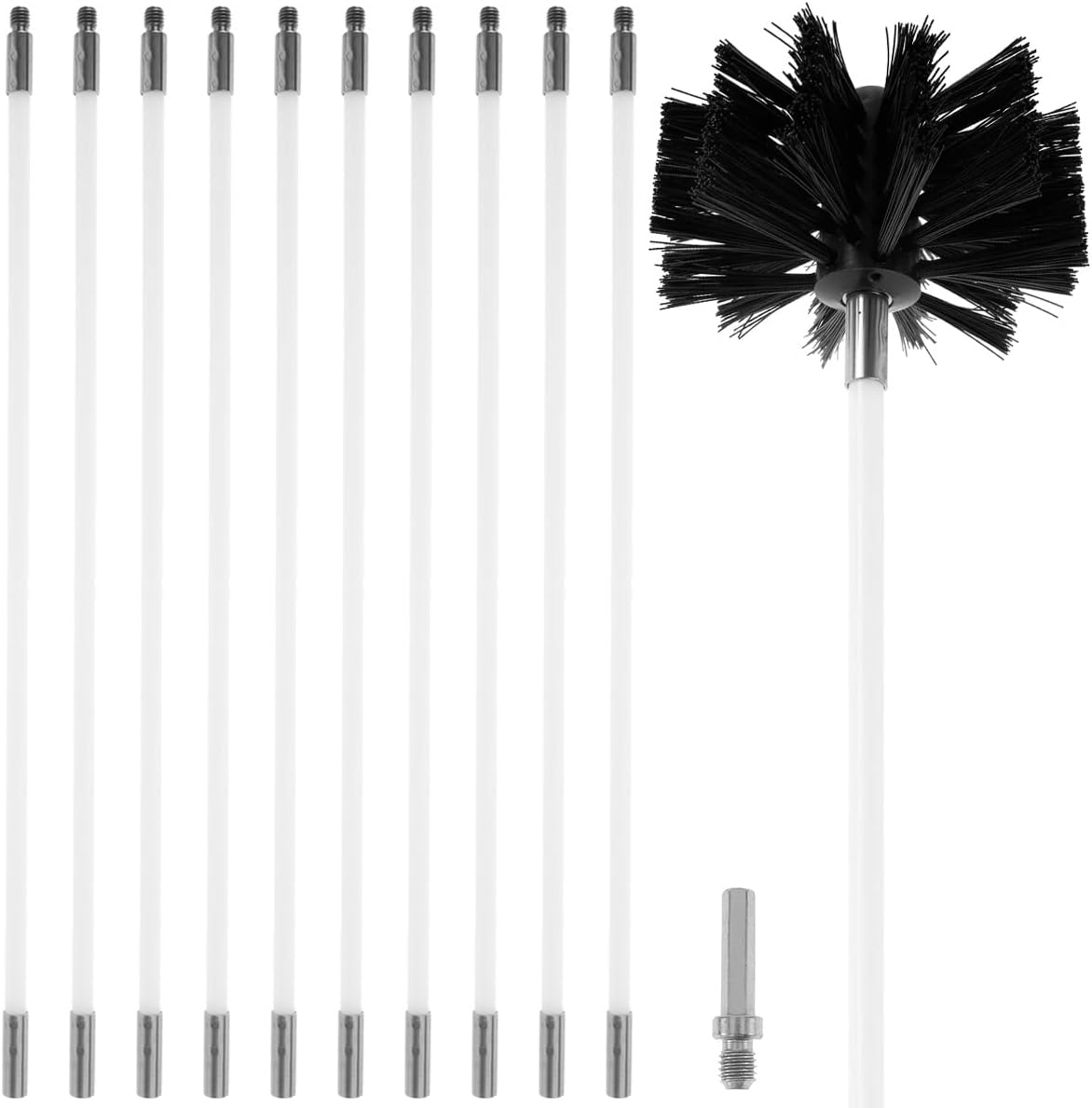 11Pcs Chimney Cleaning Brush Kit, 15FT Duct Vent Cleaning Brush Kits with Nylon Brush Heads and Rods Detachable Chimney Sweep Set Kit for Fireplace Dryer Vent Sewage Pipe Fume Hood image number 2