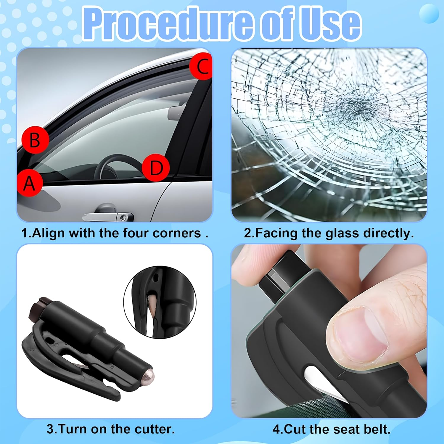 2-In-1 Emergency Keychain Car Window Breaker and Seatbelt Cutter (2 Pack) - Spring-Loaded One-Press Design, Extreme Environment Reliability for Underwater Escape & Accidents for Drivers, Families image number 6