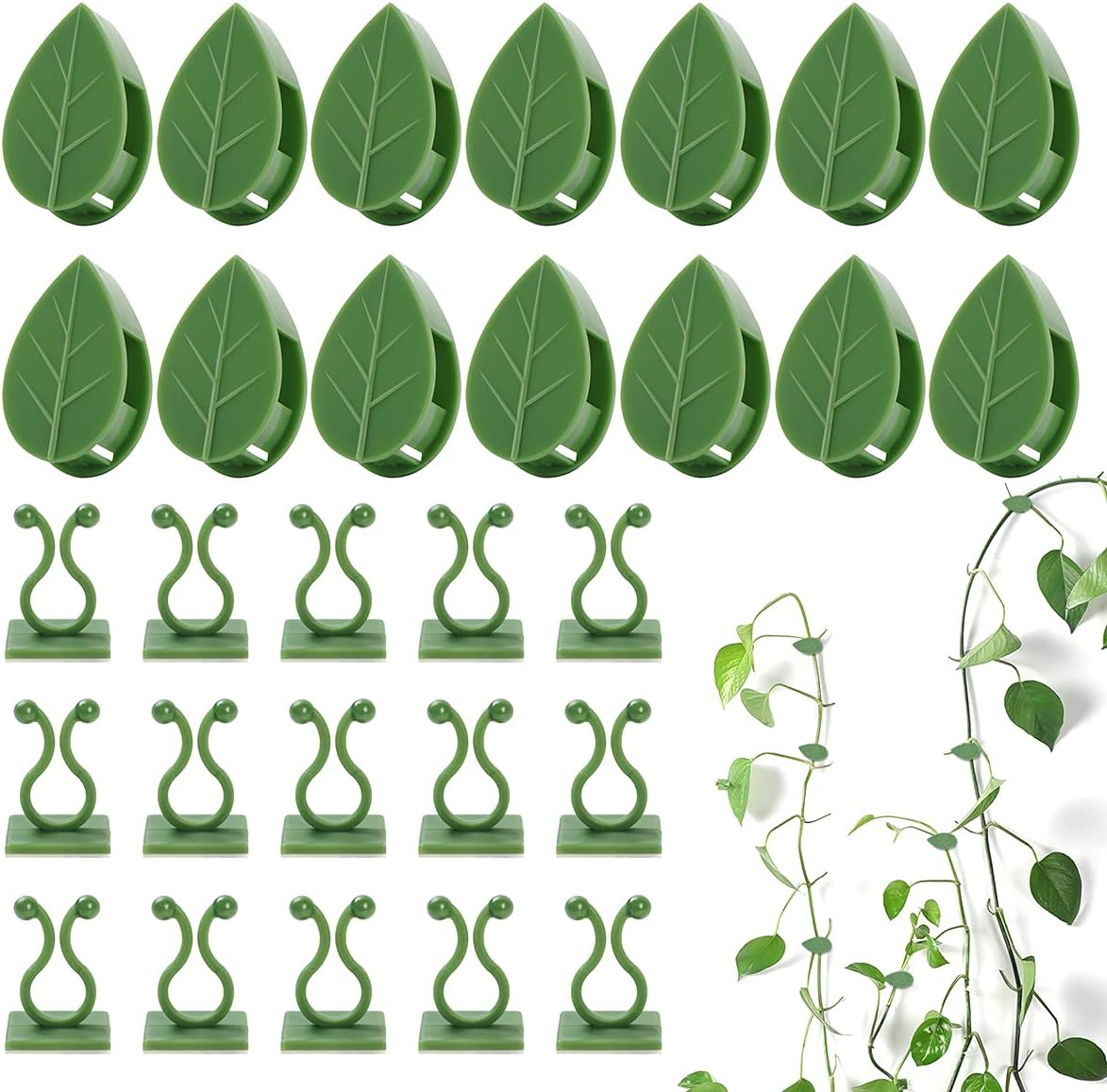 100 Pcs Plant Climbing Wall Fixture Clips Self-Adhesive Hook Vines Traction Clips Invisible Holder Garden Green Leaf Simulation Self-Adhesive Hook Wire Fixing Supporting