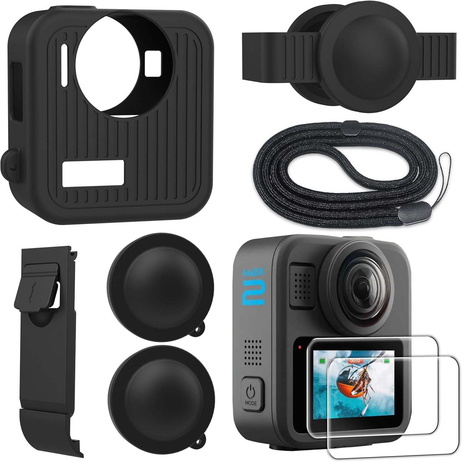 Fitstill Silicone Protective Kit Is Only for Go Pro Max 2, Silicone Protective Case + Screen Protector + Battery Side Cover + Lens Protective Cover + Adjustable Wrist Strap Max 2 Accessories image number 3