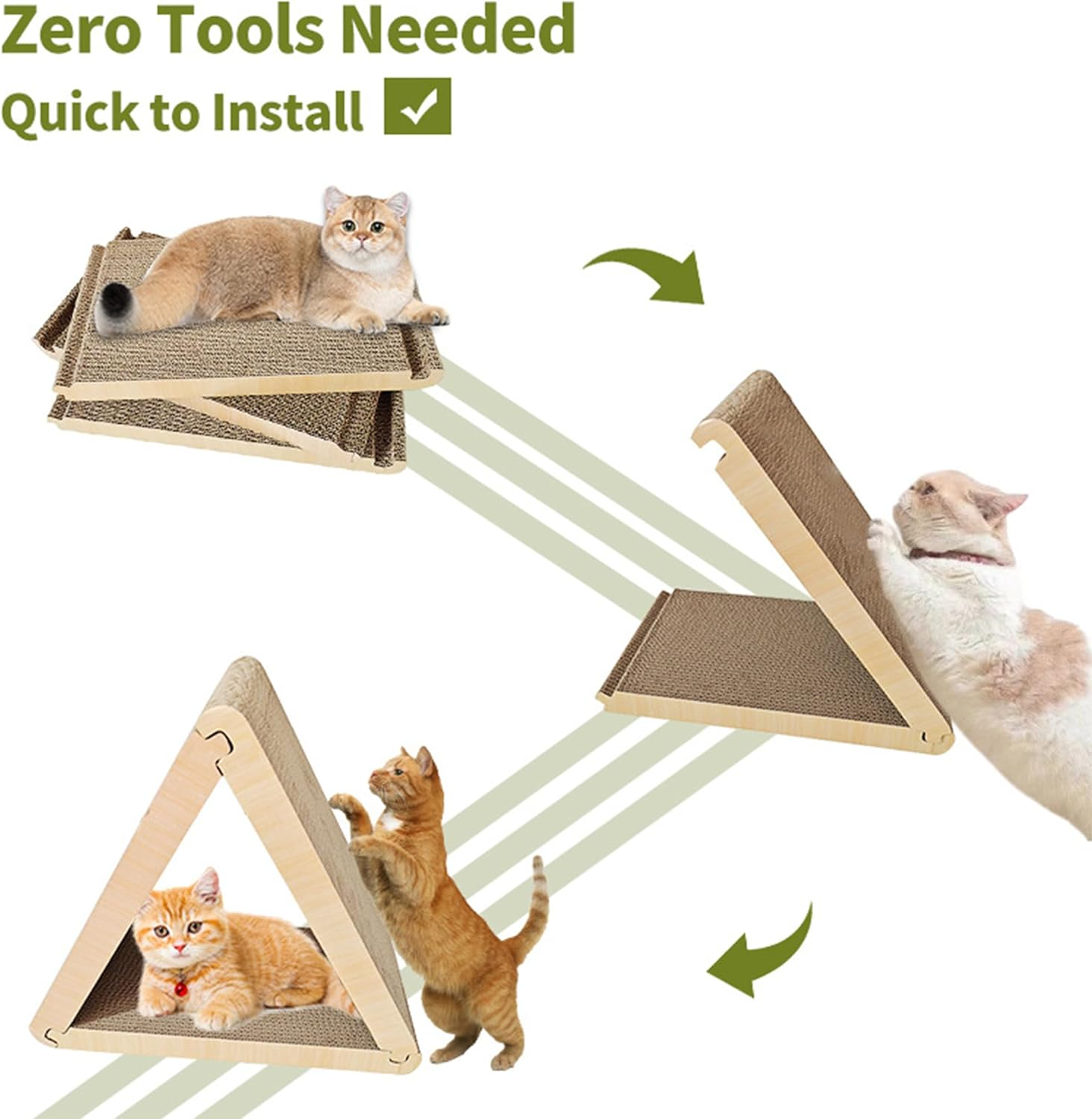 Triangle Cat House Cardboard Foldable, 3 in 1 Scratching Post, Vertical Cat Scratching Post Ramp Cat Furniture Cat Scratcher for Indoor Cats and Kitten to Scratch, Play and Hide image number 3