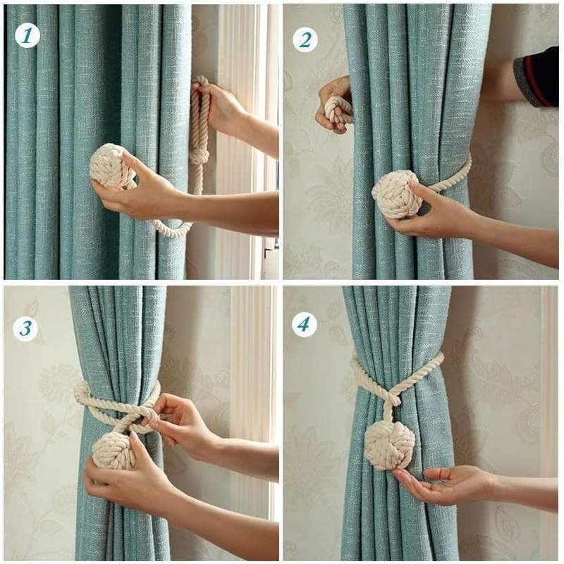 Aoozleny Curtain Tiebacks 2 Pack, Curtain Ties, Curtain Holdbacks, Handwoven Cotton String Tie Ball for Curtains Pull Backs, Drapery Tiebacks, Curtain Rope Tiebacks (Black) image number 3