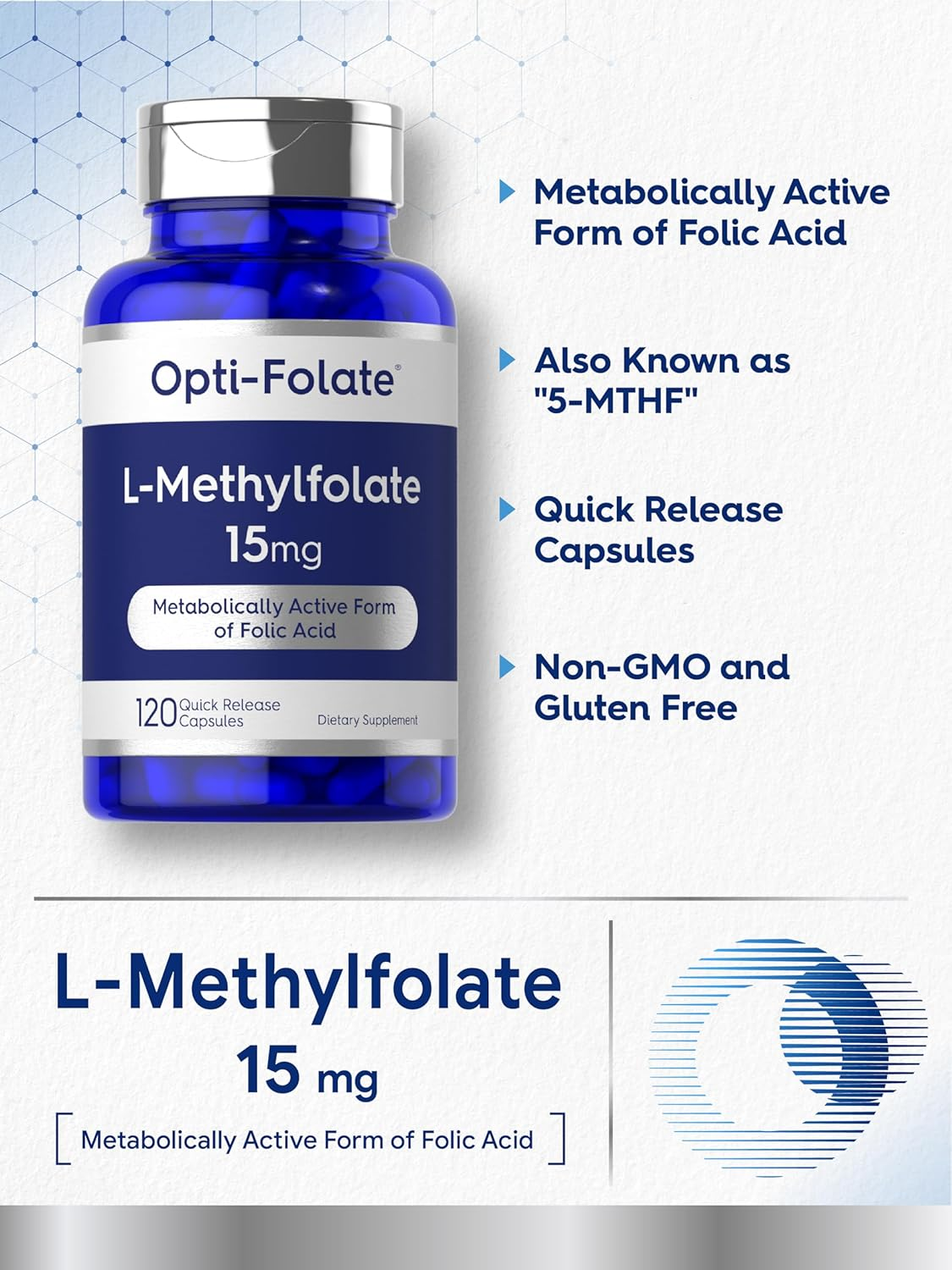 L Methylfolate 15Mg | 120 Capsules | Value Size | Max Potency | Optimized and Activated | Non-Gmo, Gluten Free | Methyl Folate, 5-MTHF | by Opti-Folate image number 5