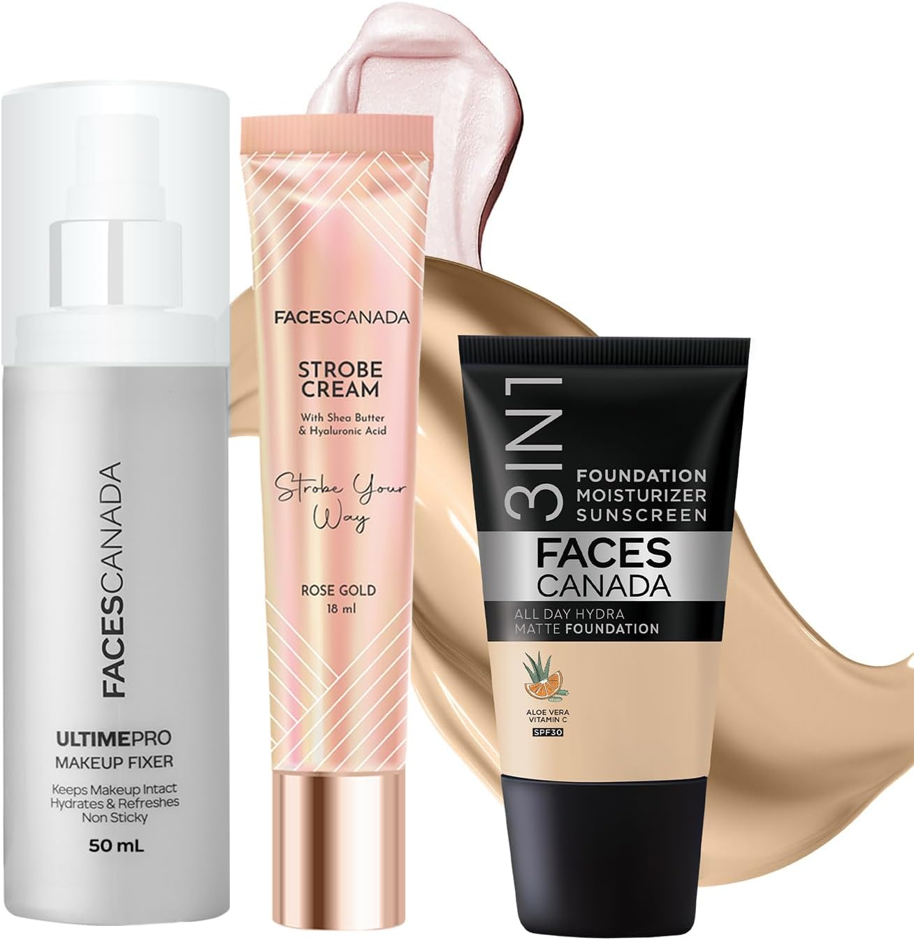FACES CANADA Always on Glow Combo - All Day Hydra Matte Foundation - Absolute Ivory 012 (18 Ml) + Strobe Cream - Rose Gold (18 Ml) + Ultime Pro Makeup Fixer (50 Ml) | Illuminating & Glowing Makeup image number 6