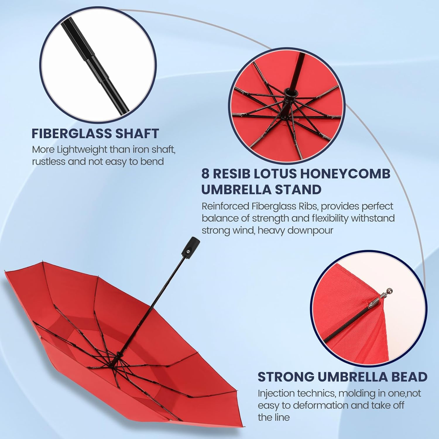 ZOMAKE Compact Travel Umbrella Windproof Double Canopy - Lightweight Automatic Open and Close Folding Umbrella with 9 Ribs - Red image number 2