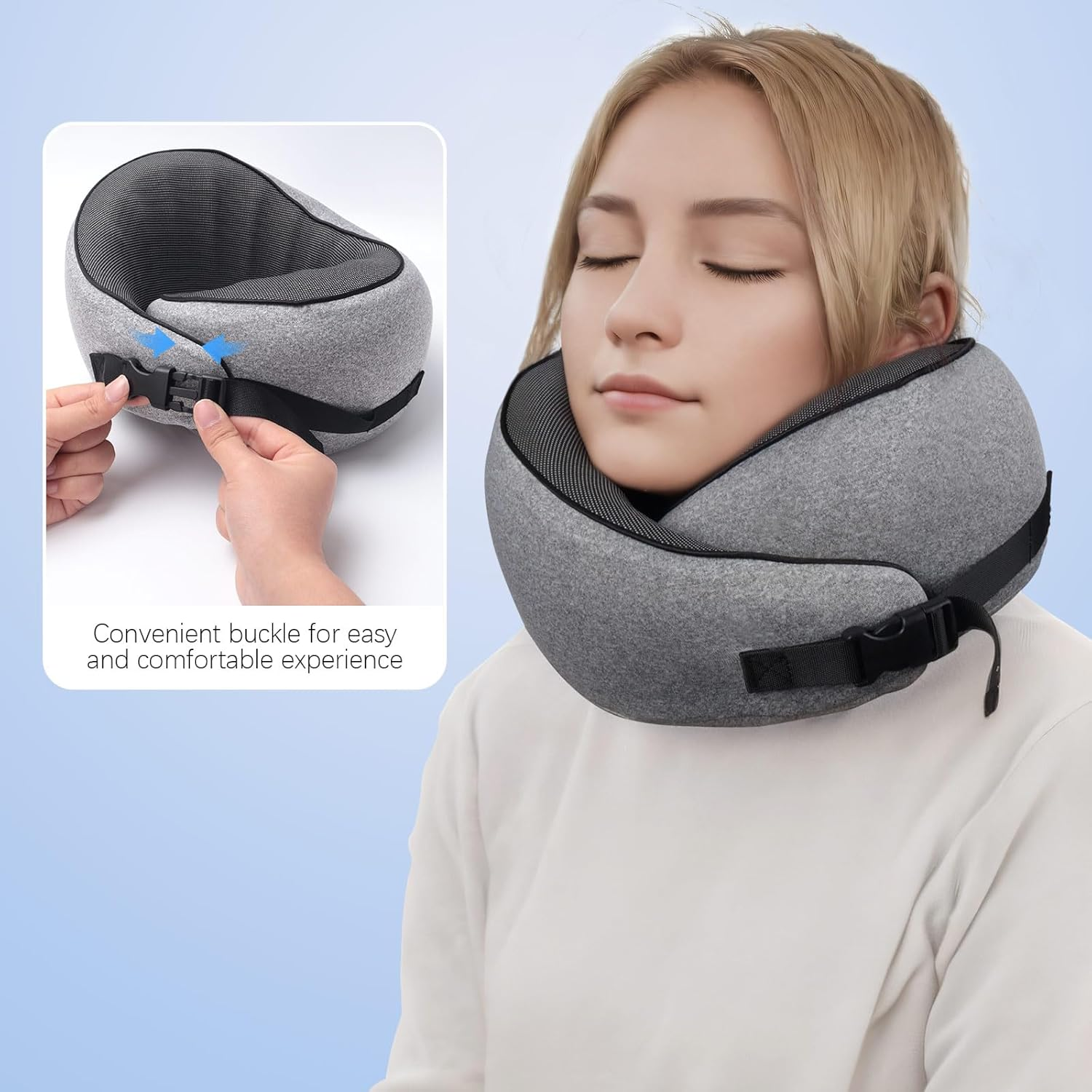 DAWNTREES Travel Pillow Neck Support, Memory Foam Neck Pillows for Travel Airplane,Business Trip with Luxury Bag,Travel Kit with 3D Eye Masks,Earplugs. image number 6
