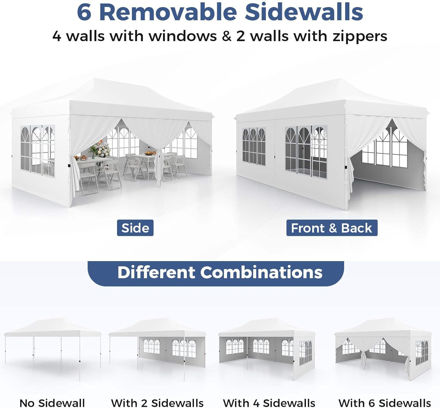 Costway 3 X 6 M Canopy with 6 Detachable Sidewalls, Pop-Up Canopy Tent with Carrying Bag, UPF50+ Sun Protection, Heavy-Duty Sun Shelter, Instant Gazebo for Party, Wedding, Outdoor Event, BBQ (White) image number 4