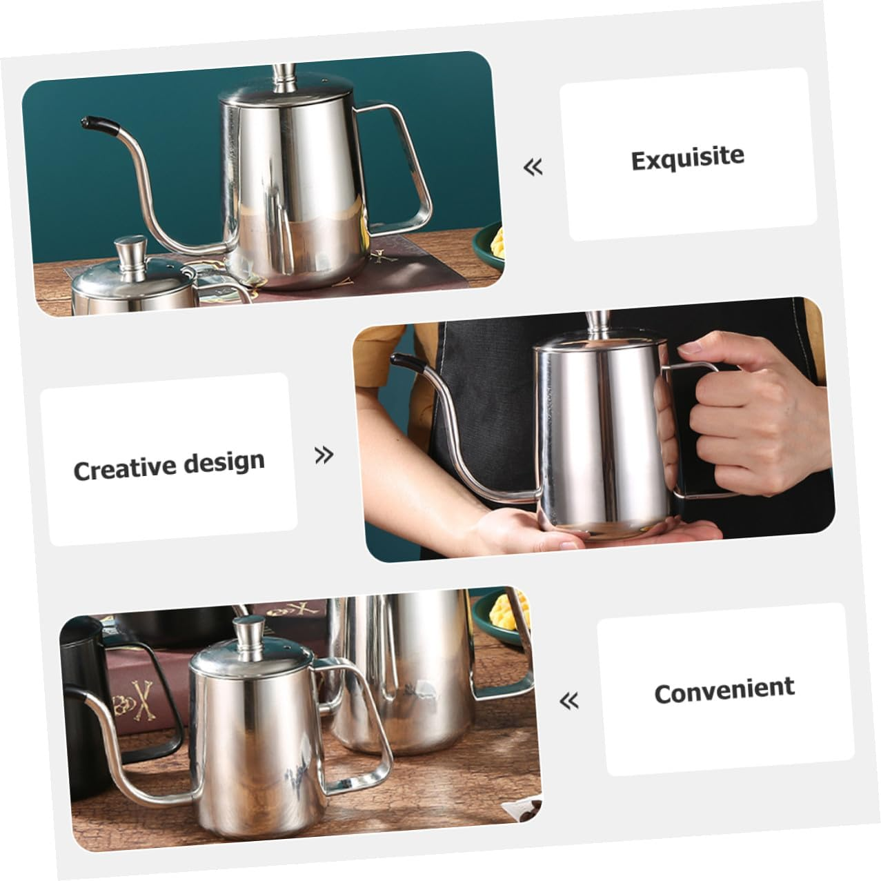 PERSELOSO Stainless Steel Gooseneck Kettle for Coffee Tea Brewing Induction Compatible Long Spout for Precise Pour Control Elegant Office Home Use Heat Resistant Base Easy to Hold Design image number 4