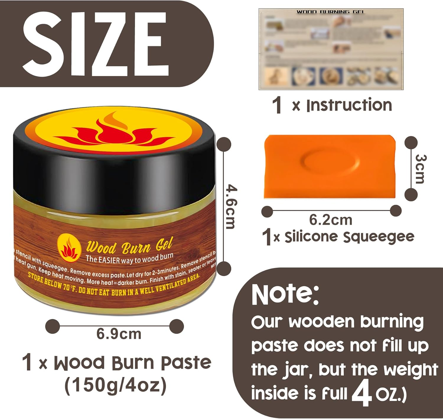 1DFAUL Wooden Burning Paste, 4 OZ Wood Burn Gel with Silicone Squeegee for Crafting, Drawing and DIY Arts, Create Beautiful Art in Minutes, Personalize Your Craft