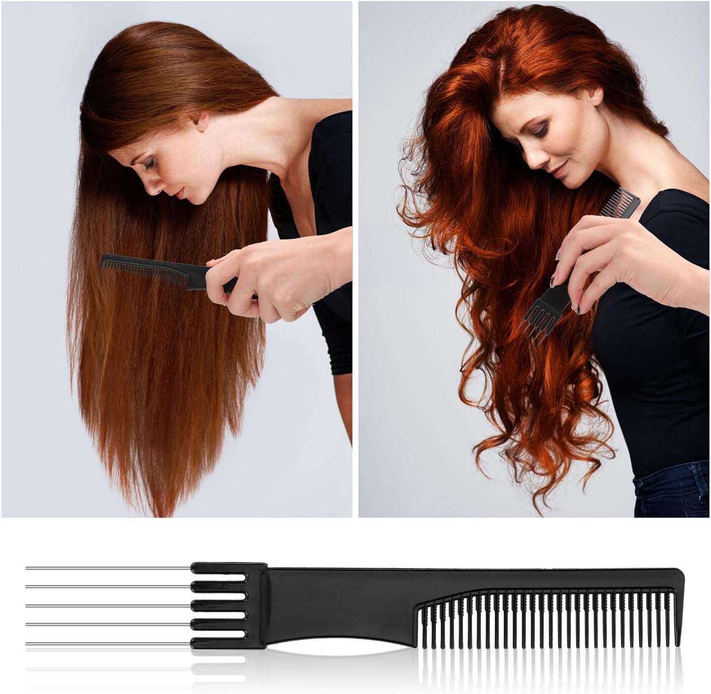 Black Carbon Lift Teasing Combs with Metal Prong,4Pcs Hair Styling Comb Lift Teasing Comb Salon Teasing Back Combs with Stainless Steel Lift,Carbon Lift Teasing Combs with Metal Prong image number 4