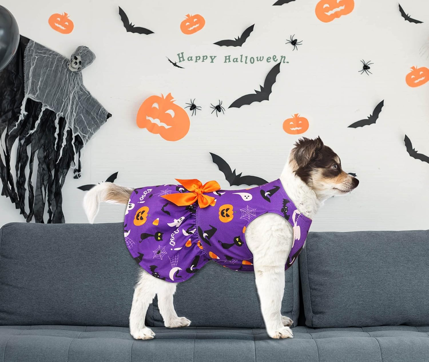 Dog Halloween Costumes Girl Dog Halloween Dress Stretchy Funny Dog Costumes Puppy Clothes with Bowtie Dog Outfit for Small Dogs Cats Puppy(L) image number 7