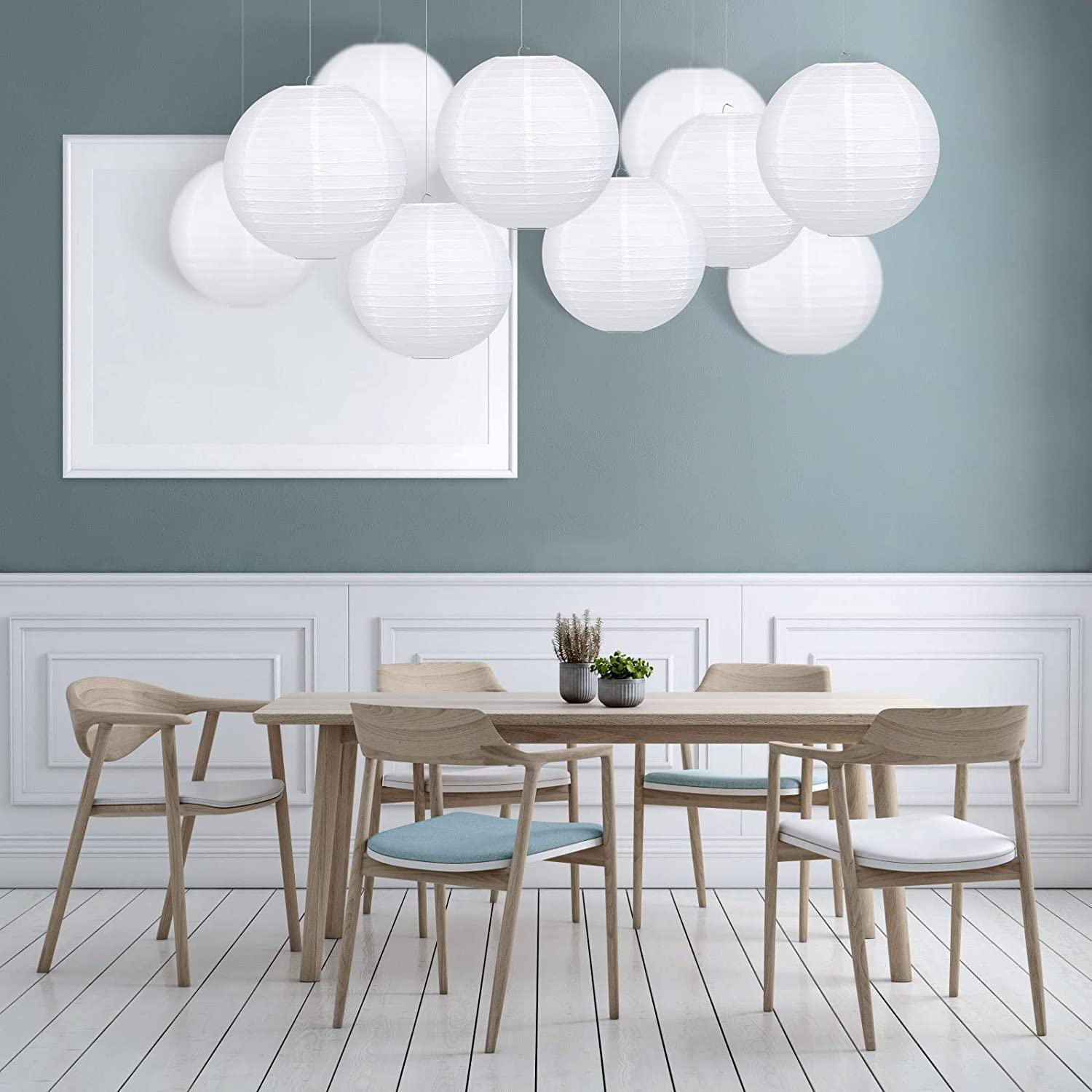 GWHOLE 12 Inch Paper Lanterns round Hanging Lamp Shade Lanterns - White (10 PCS) image number 6