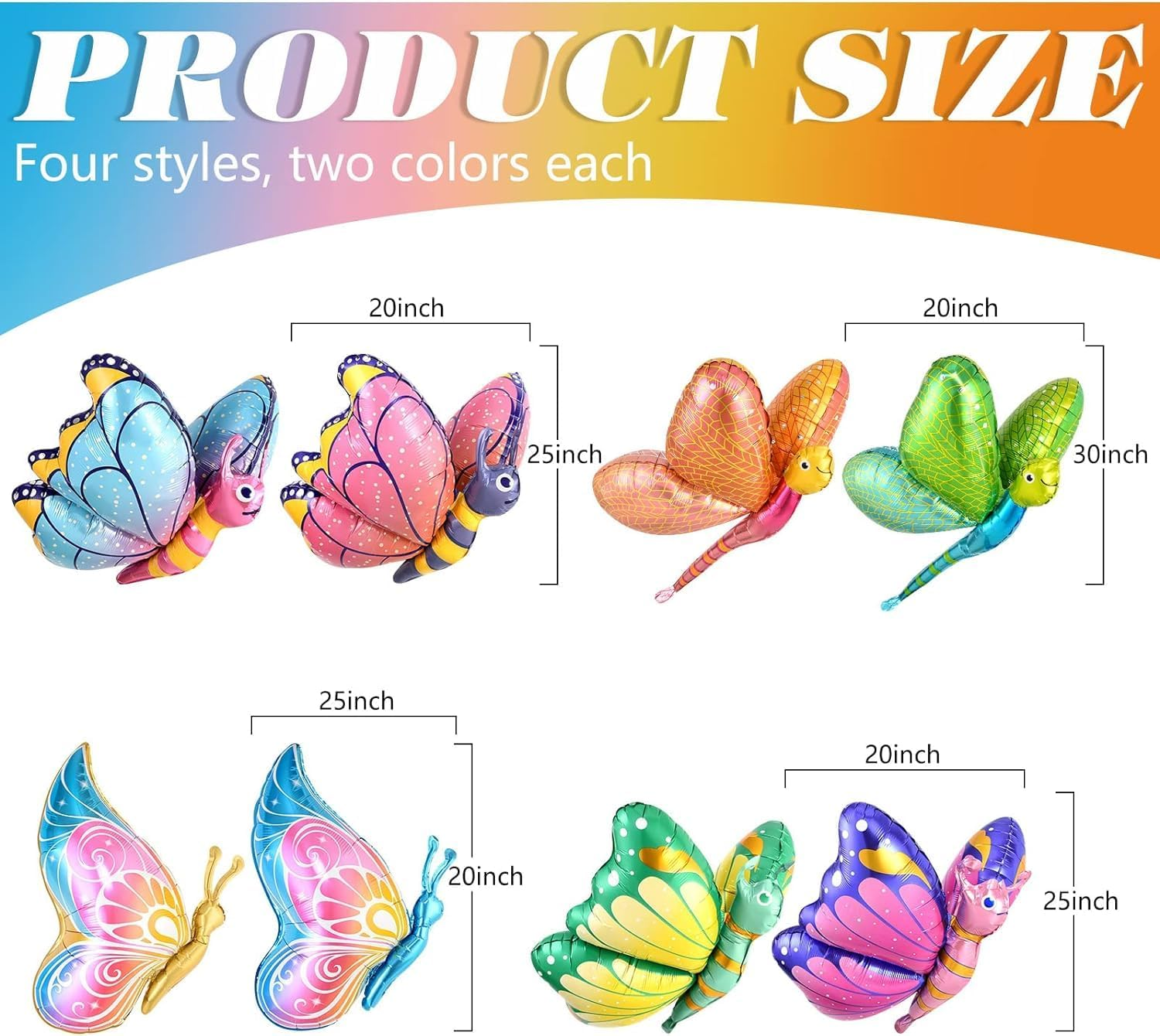 8 Pcs Butterfly Balloons Dragonfly Foil Balloons, 30IN Large Butterfly Foil Balloon Dragonfly Balloons for Butterfly Theme Party Supplies Wedding Birthday Decorations image number 5