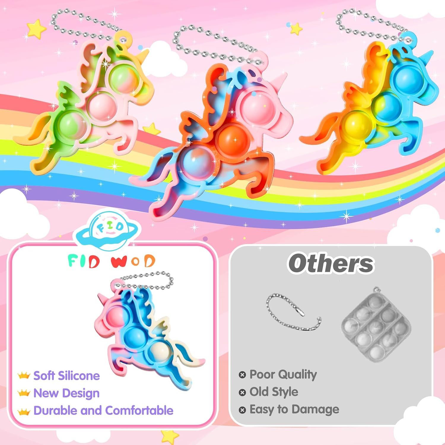 FIDWOD Unicorn Party Favors for Kids: Mini Pop Keychain Toys Pack - Stress Relief Classroom Supplies Prizes - Bubble Sensory Bulk Gifts for Boys & Girls - Birthday Bags Box Goodie Stuffers （32PCS） image number 2